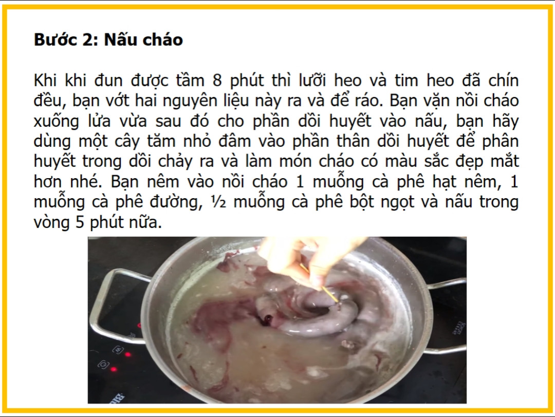 Công thức nấu cháo lòng dồi huyết với tim, lưỡi và bao tử heo