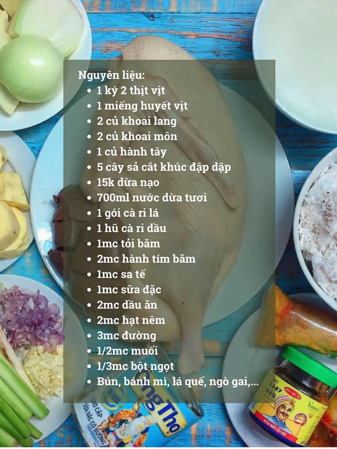 Công thức nấu món Cà Ri Vịt thơm ngon với khoai môn, khoai lang và huyết vịt