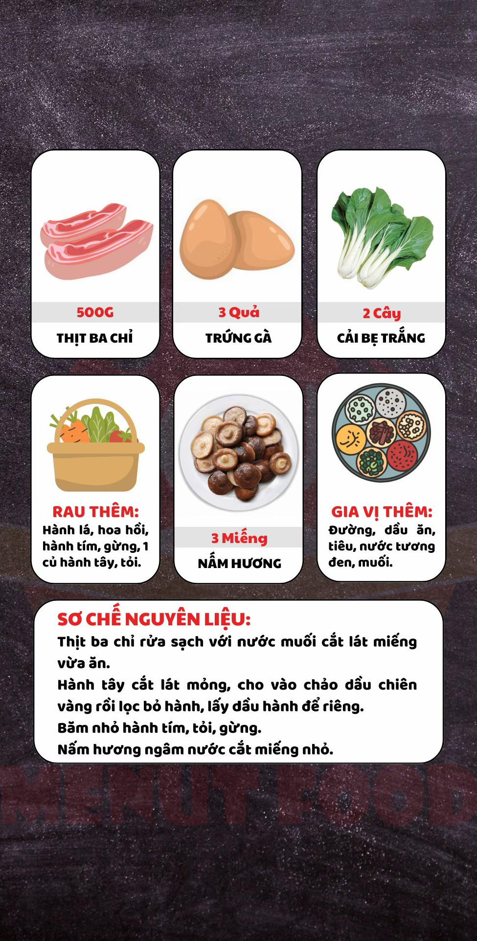 Công thức nấu món Thịt Kho Kiểu Đái với thịt ba chỉ, trứng gà và nấm hương