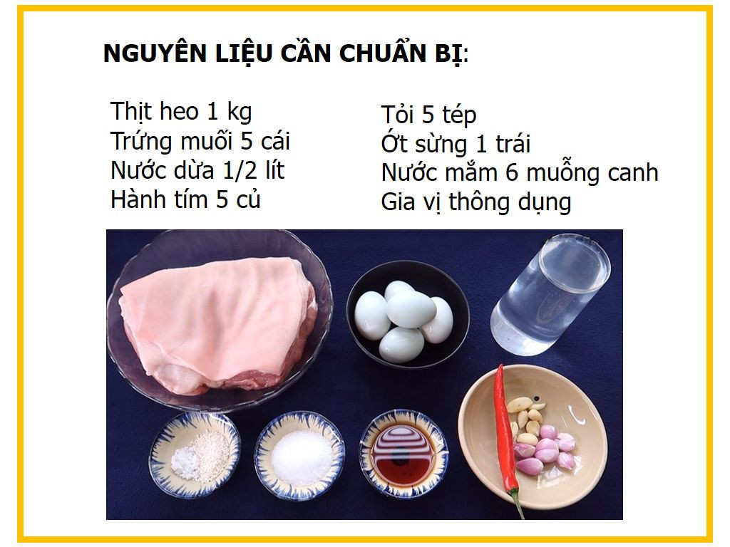 Công thức nấu Thịt kho trứng muối với thịt heo, nước dừa và gia vị đặc trưng