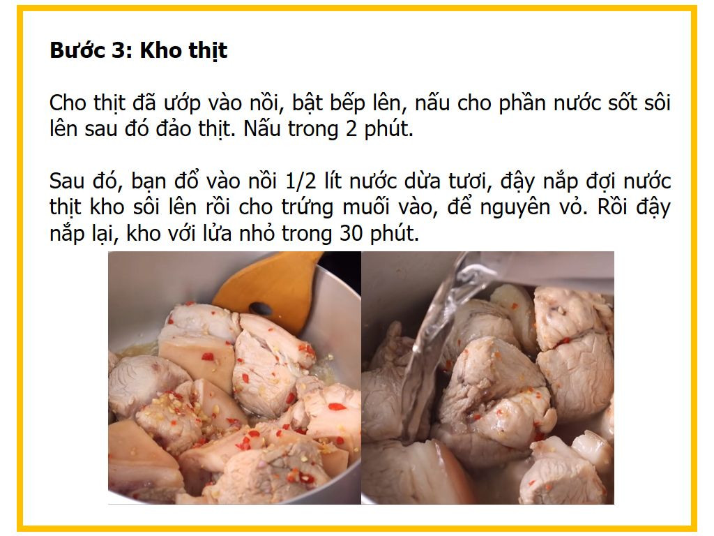 Công thức nấu Thịt kho trứng muối với thịt heo, nước dừa và gia vị đặc trưng