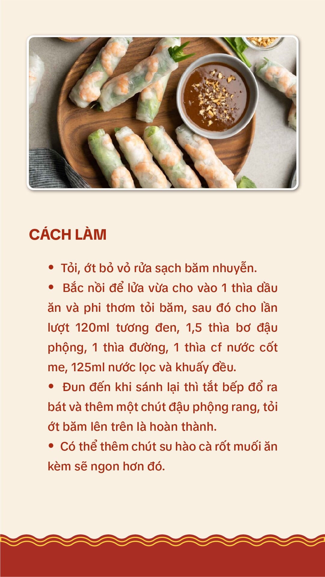 Công thức nước chấm gỏi cuốn bao dính với tương đen và bơ đậu phộng