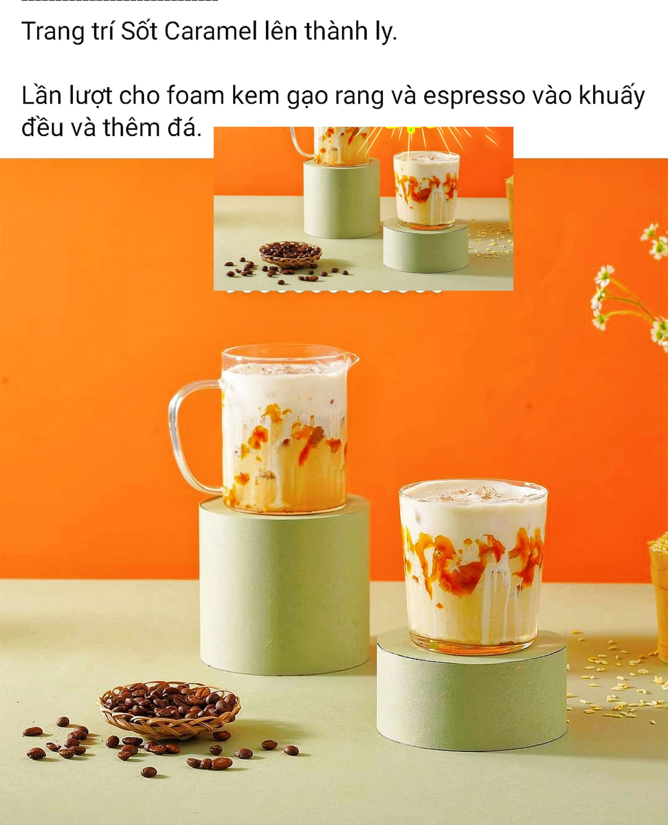 Công thức pha chế Cà phê sữa gạo với kem gạo rang và sốt caramel