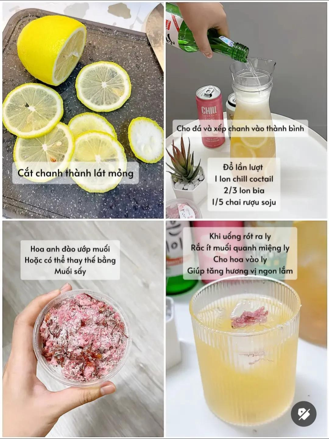 Công thức pha chế tiệc tùng cuối tuần: Cocktail bia SG, soju dâu và hoa anh đào ướp muối