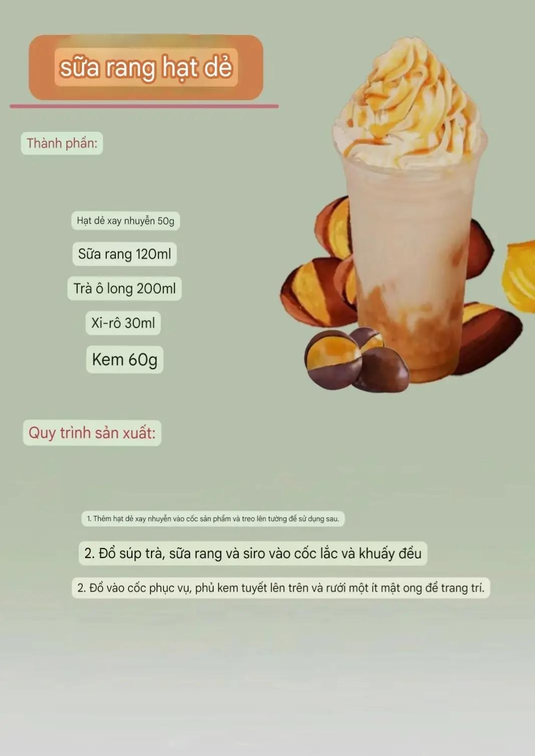 Công thức pha chế trà sữa hạt dẻ, trân châu và yến mạch