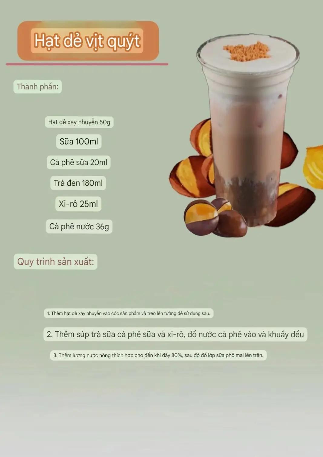 Công thức pha chế trà sữa hạt dẻ, trân châu và yến mạch
