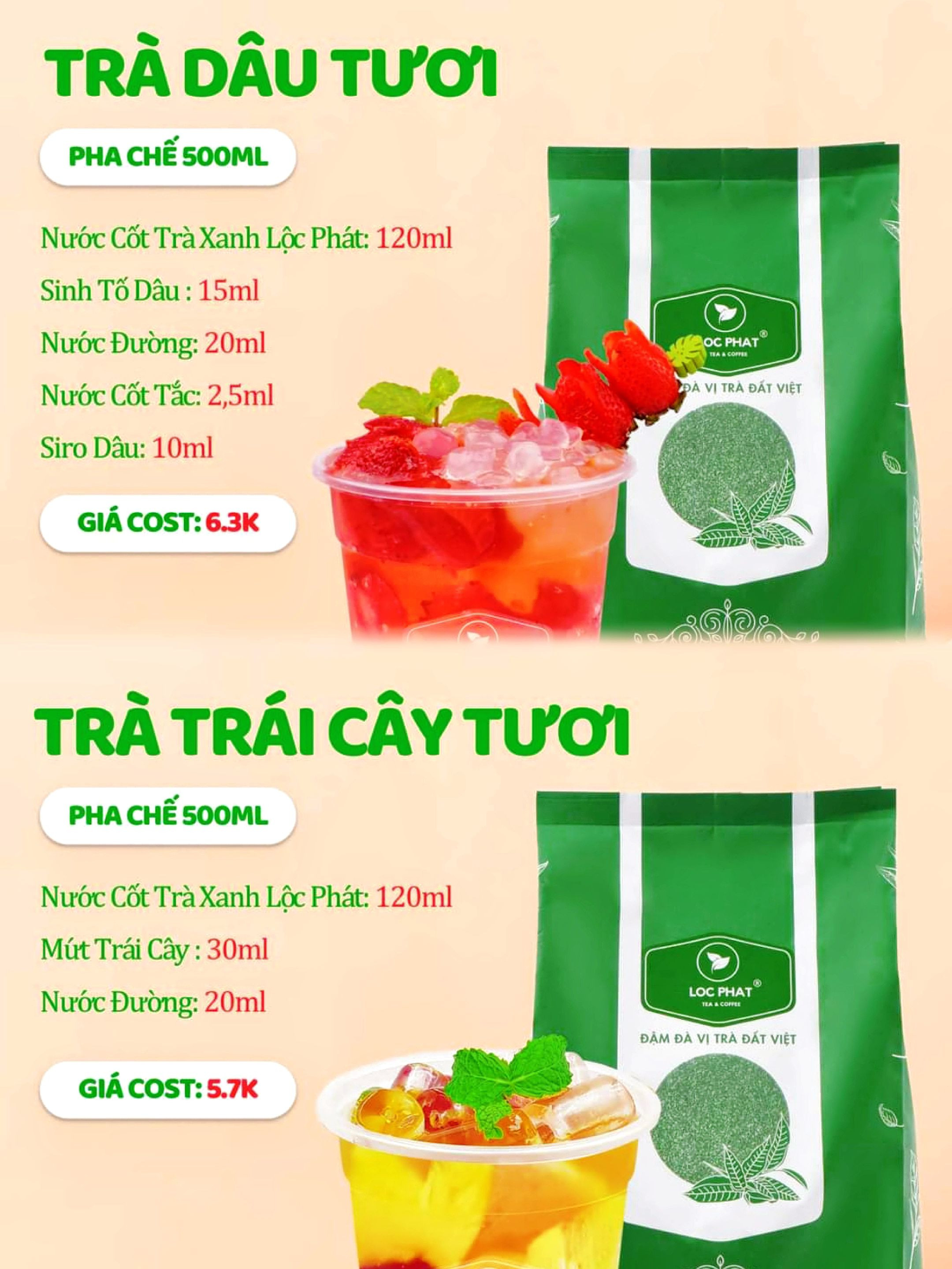 Công thức pha chế trà trái cây tươi: Nhãn Atiso, Dâu, Mãng Cầu, Kiwi và Tắc