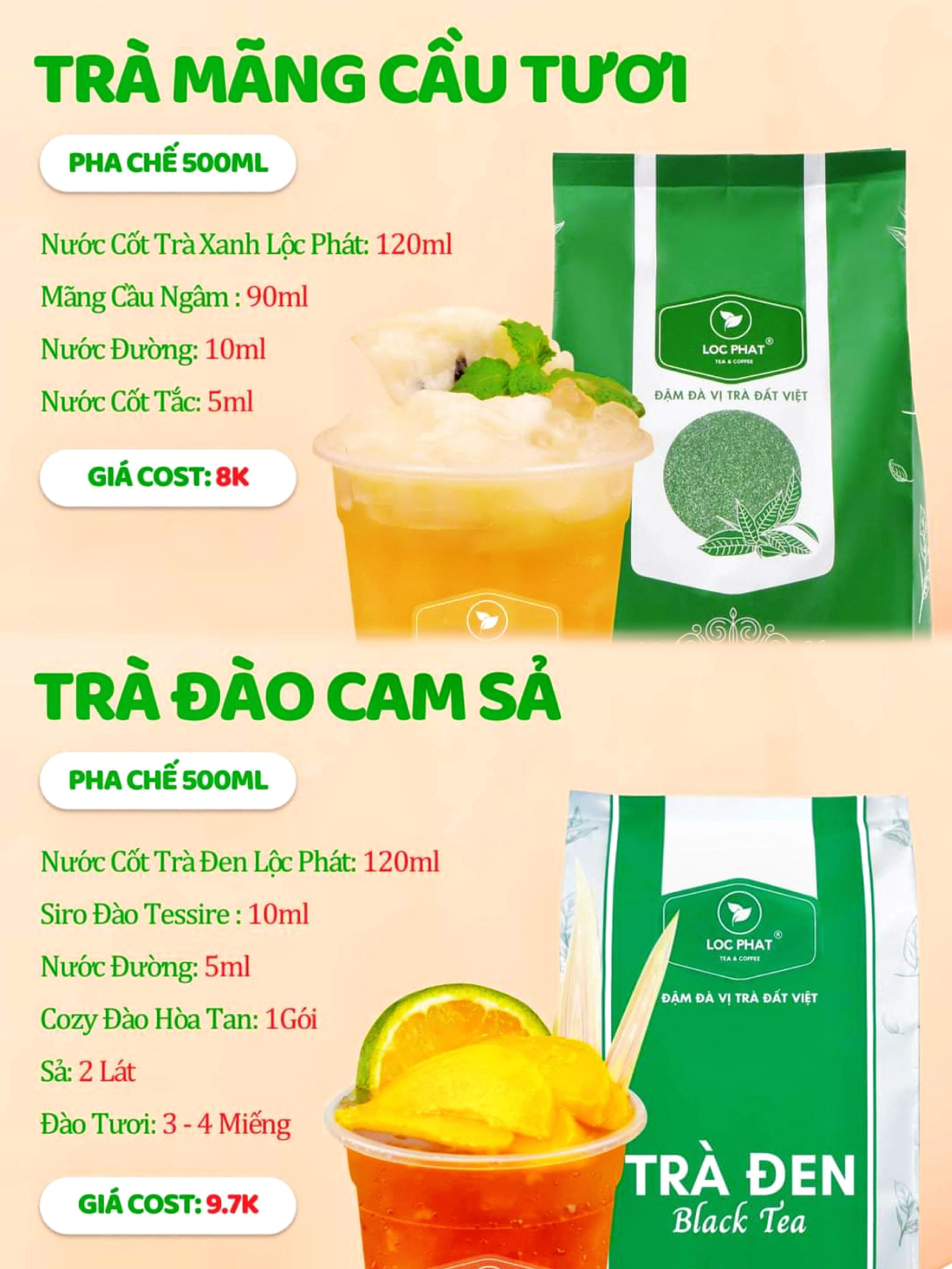 Công thức pha chế trà trái cây tươi: Nhãn Atiso, Dâu, Mãng Cầu, Kiwi và Tắc