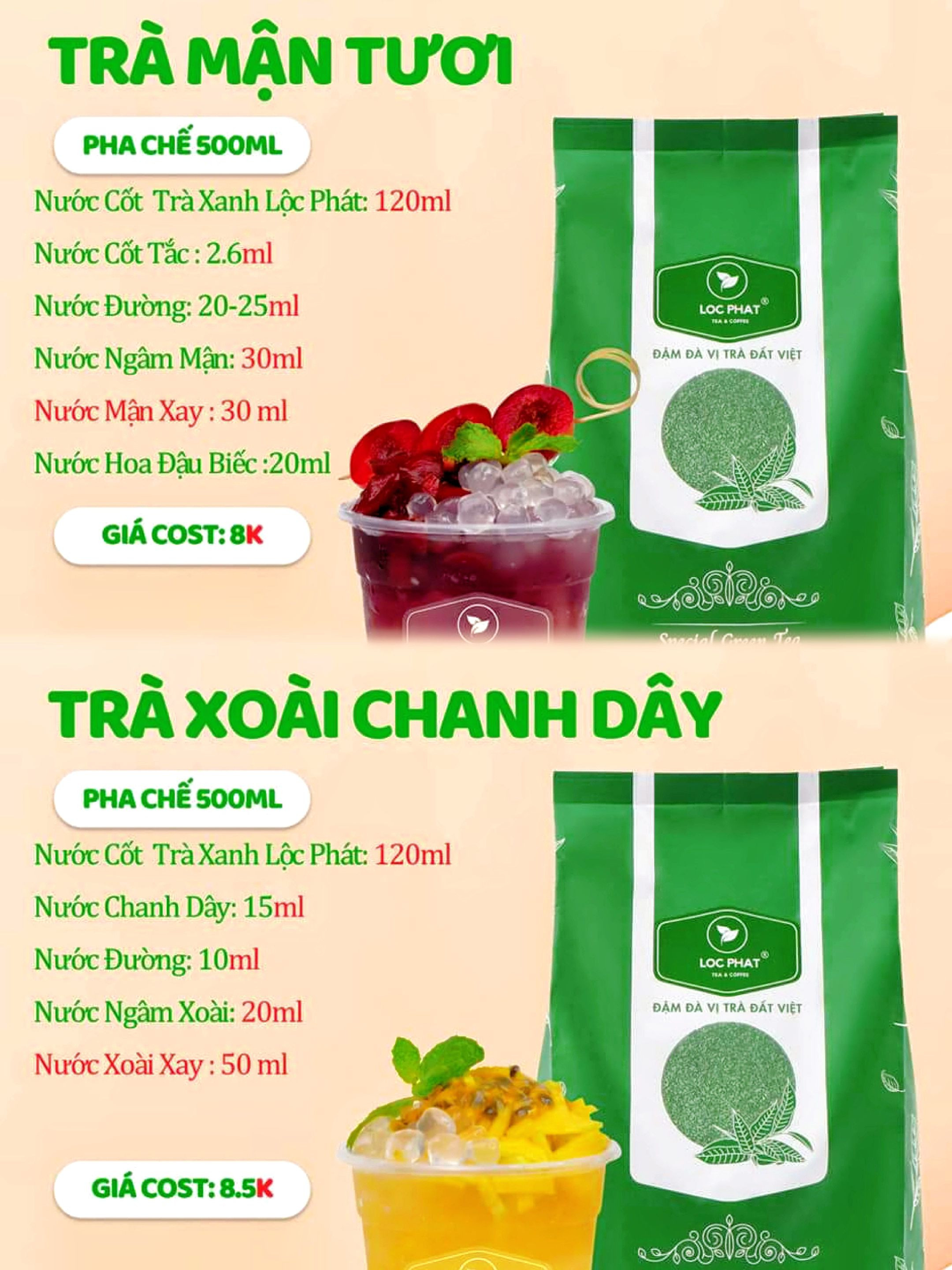 Công thức pha chế trà trái cây tươi: Nhãn Atiso, Dâu, Mãng Cầu, Kiwi và Tắc