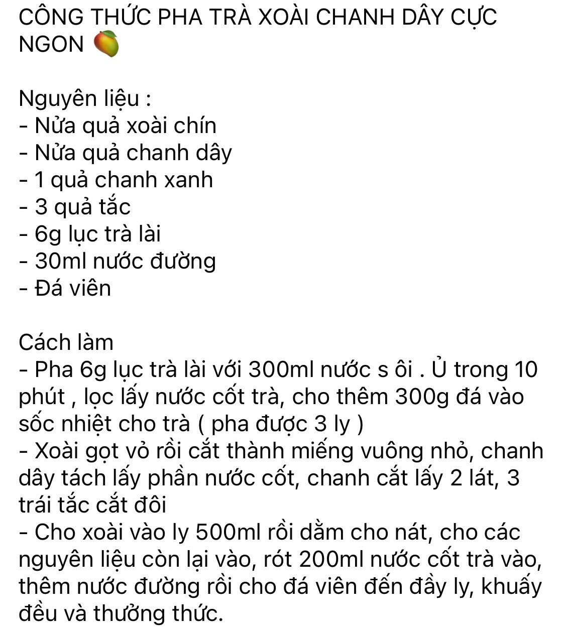Công thức pha trà xoài chanh dây giải khát mùa hè cực ngon