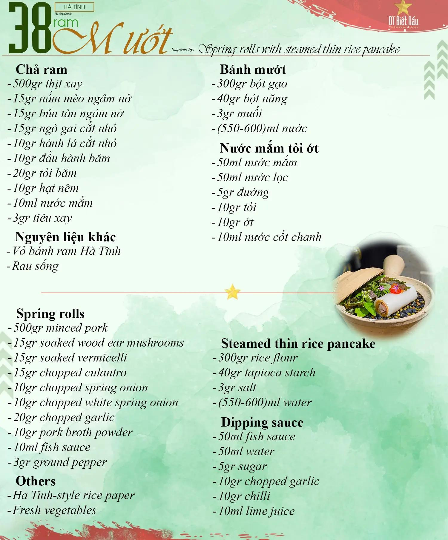 Công thức Ram Mướt Hà Tĩnh: Chả giò cuốn bánh tráng mỏng hấp và nước mắm tỏi ớt