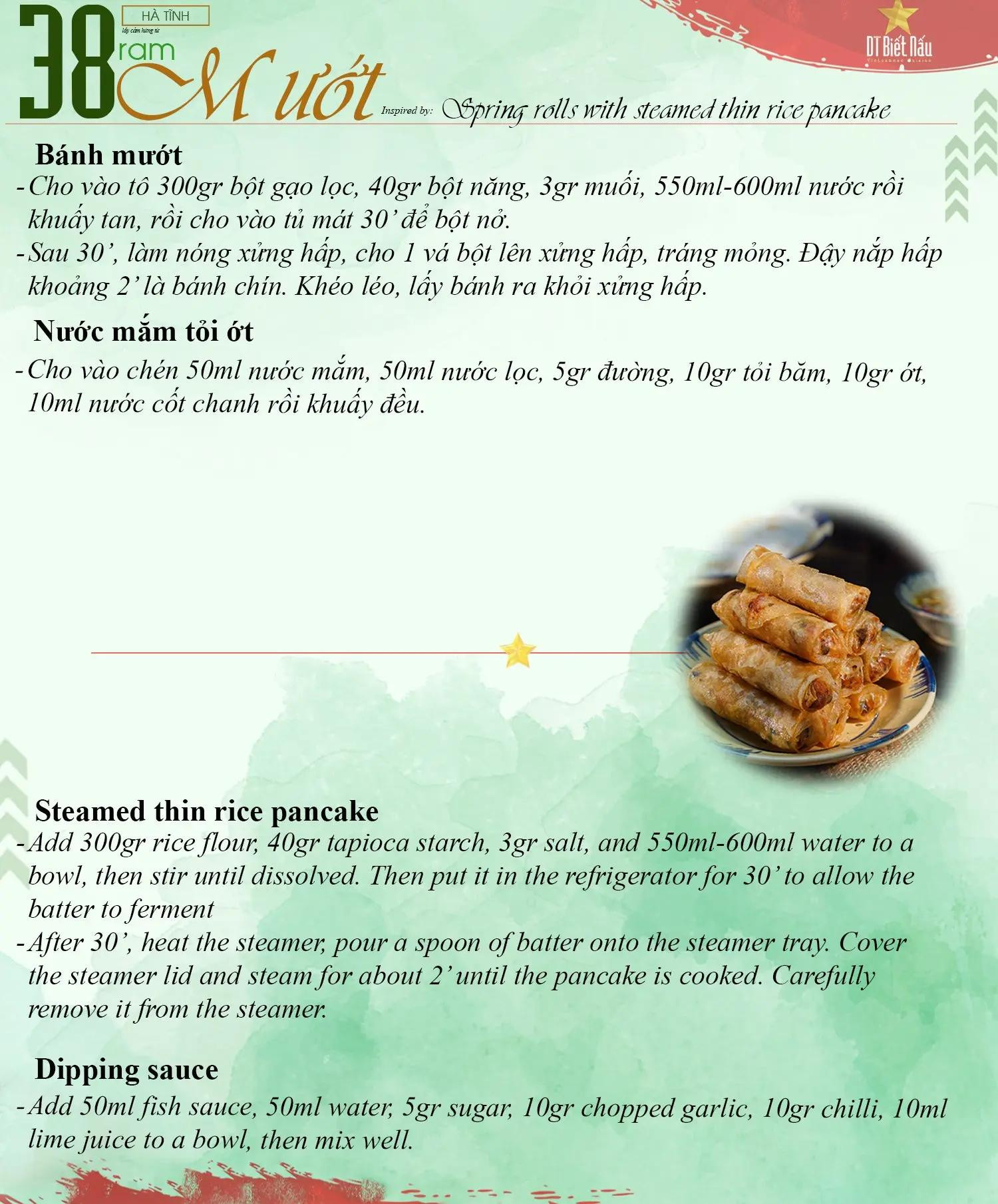 Công thức Ram Mướt Hà Tĩnh: Chả giò cuốn bánh tráng mỏng hấp và nước mắm tỏi ớt