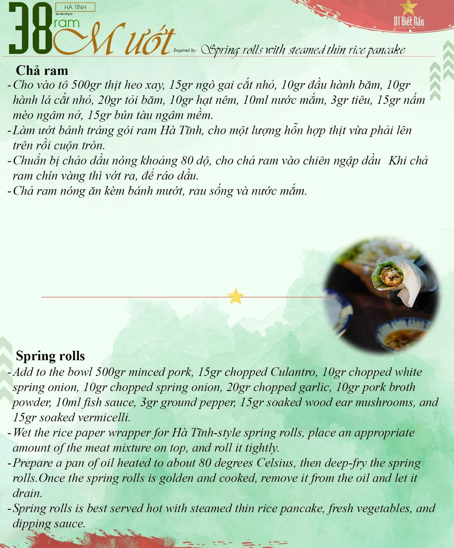 Công thức Ram Mướt Hà Tĩnh: Chả giò cuốn bánh tráng mỏng hấp và nước mắm tỏi ớt