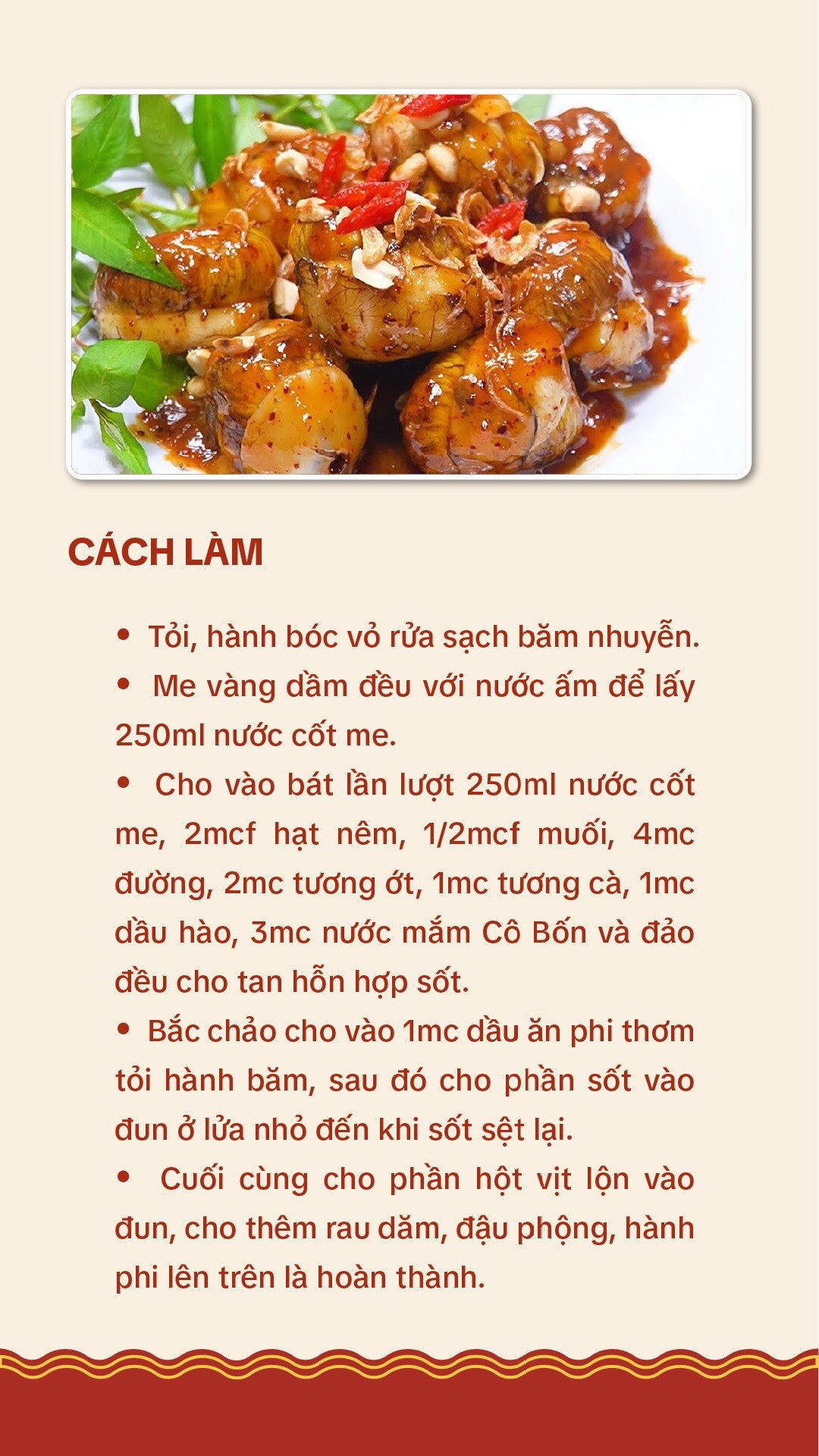 Công thức sốt me xào vịt lộn siêu ngon