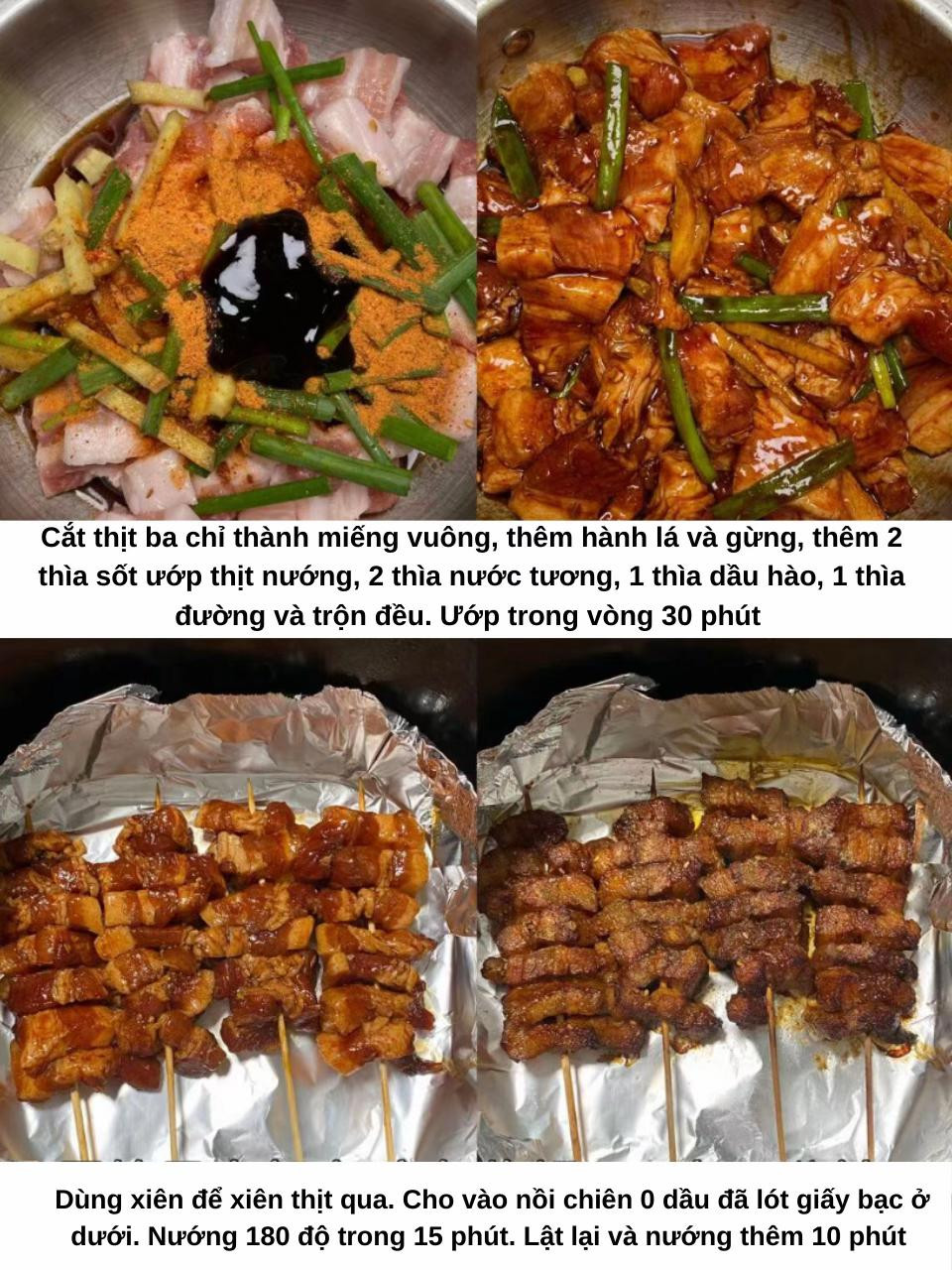 Công thức Thịt Ba Chỉ Xiên Que Nướng Ngọt Ngào