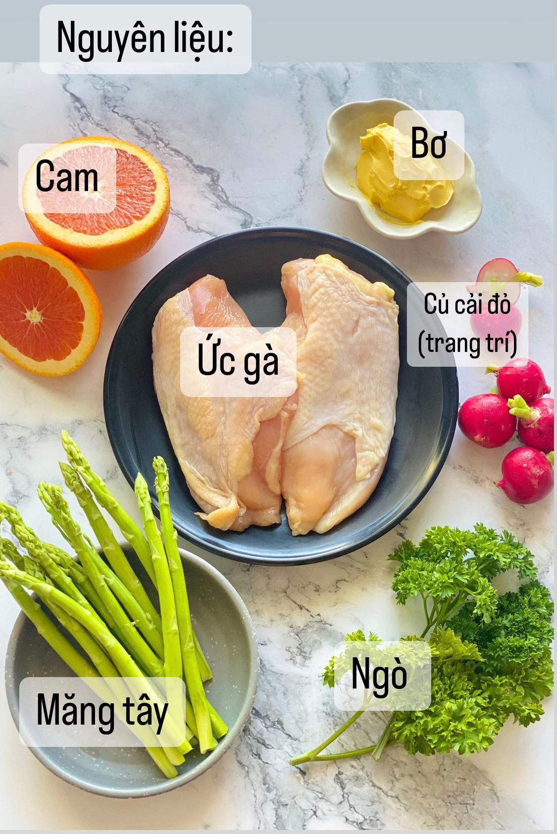 Công thức ức gà sốt cam ăn kèm măng tây xào bơ tỏi, món ngon eat clean đơn giản