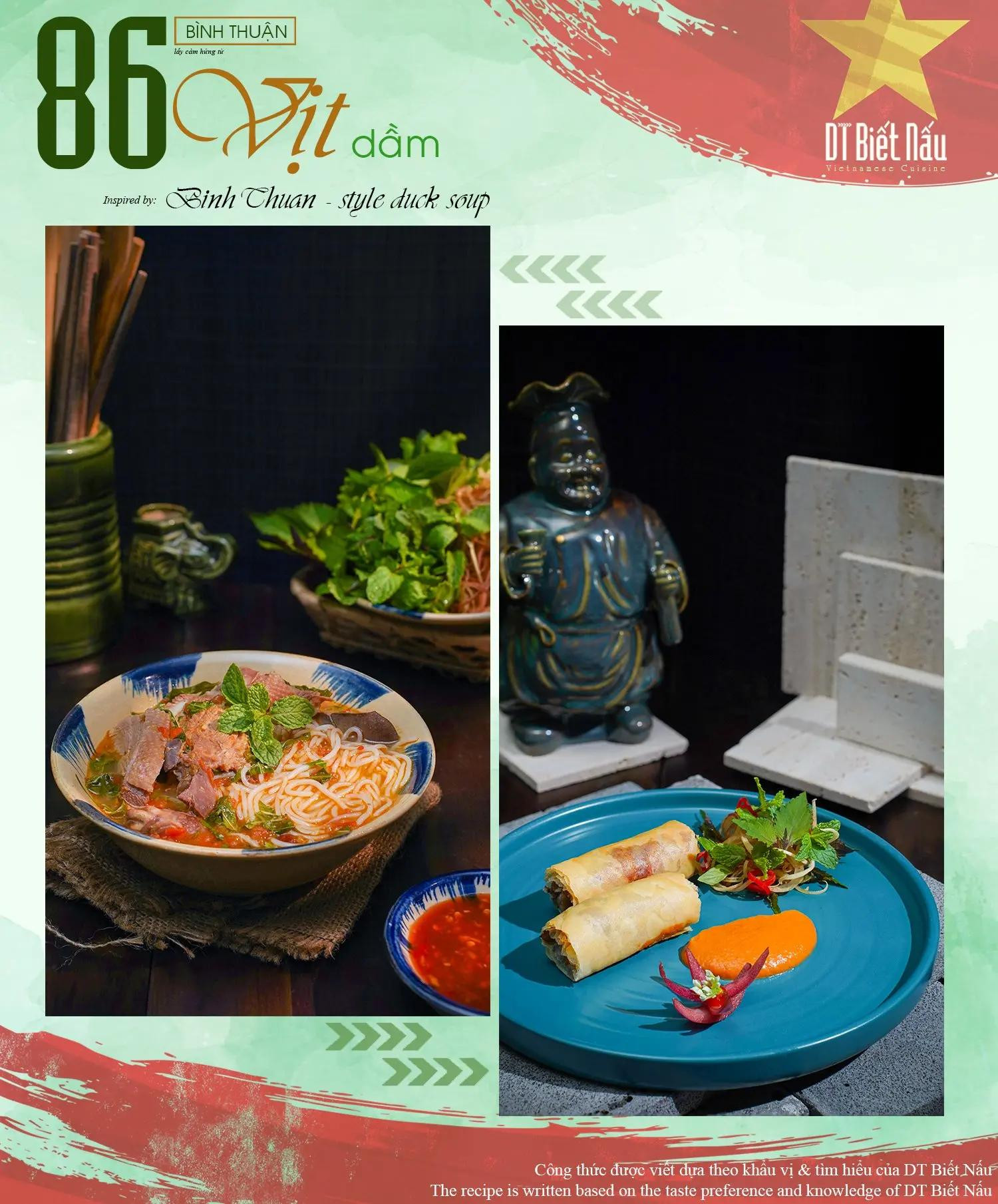 Công thức Vịt Dầm Bình Thuận - Mì vịt tiềm nước cốt me, đậu phộng và rau răm