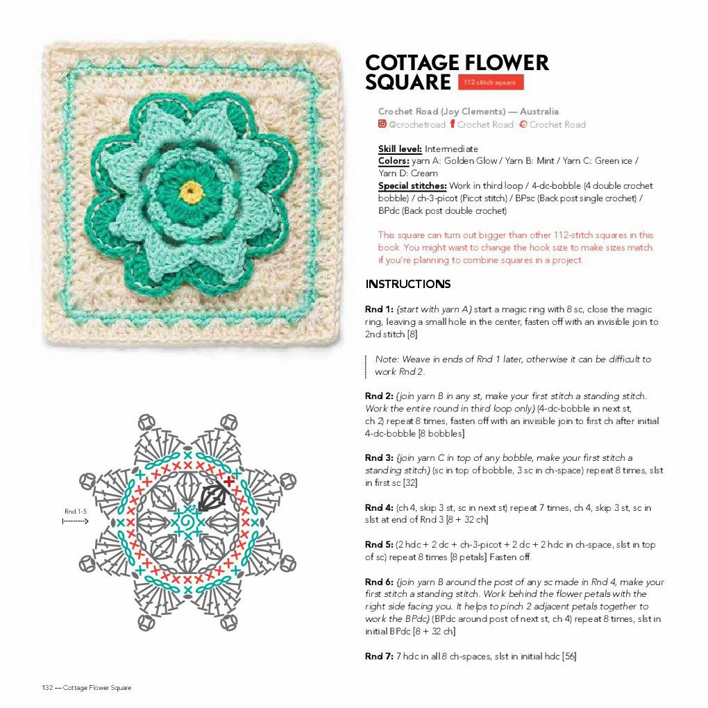 Cottage Flower Square Crochet Pattern and Chart