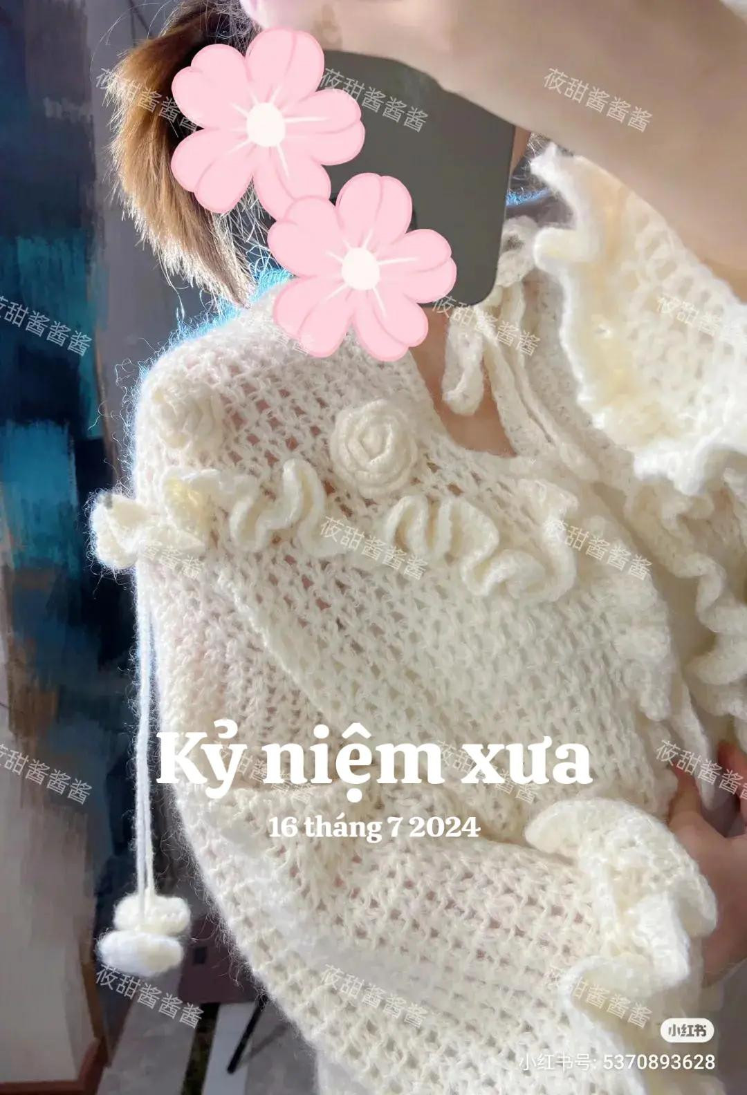 Cream Crochet Cardigan Pattern with Ruffles and Roses Tutorial