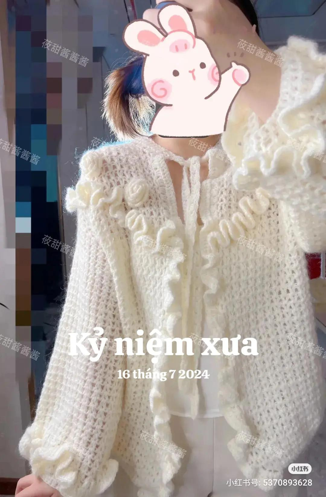 Cream Crochet Cardigan Pattern with Ruffles and Roses Tutorial