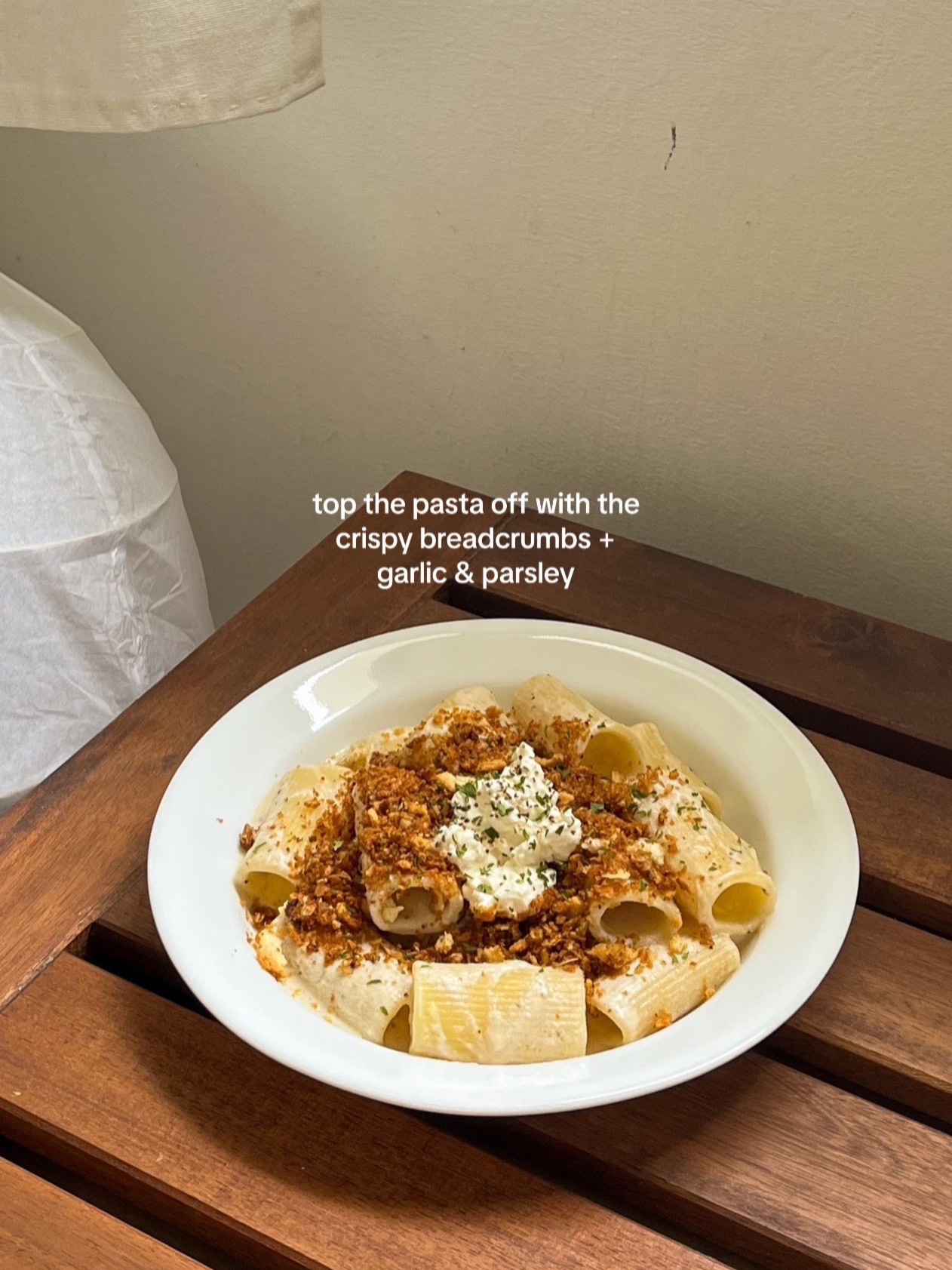 Creamy Brown Butter Ricotta Rigatoni with Crispy Toasted Breadcrumbs and Garlic