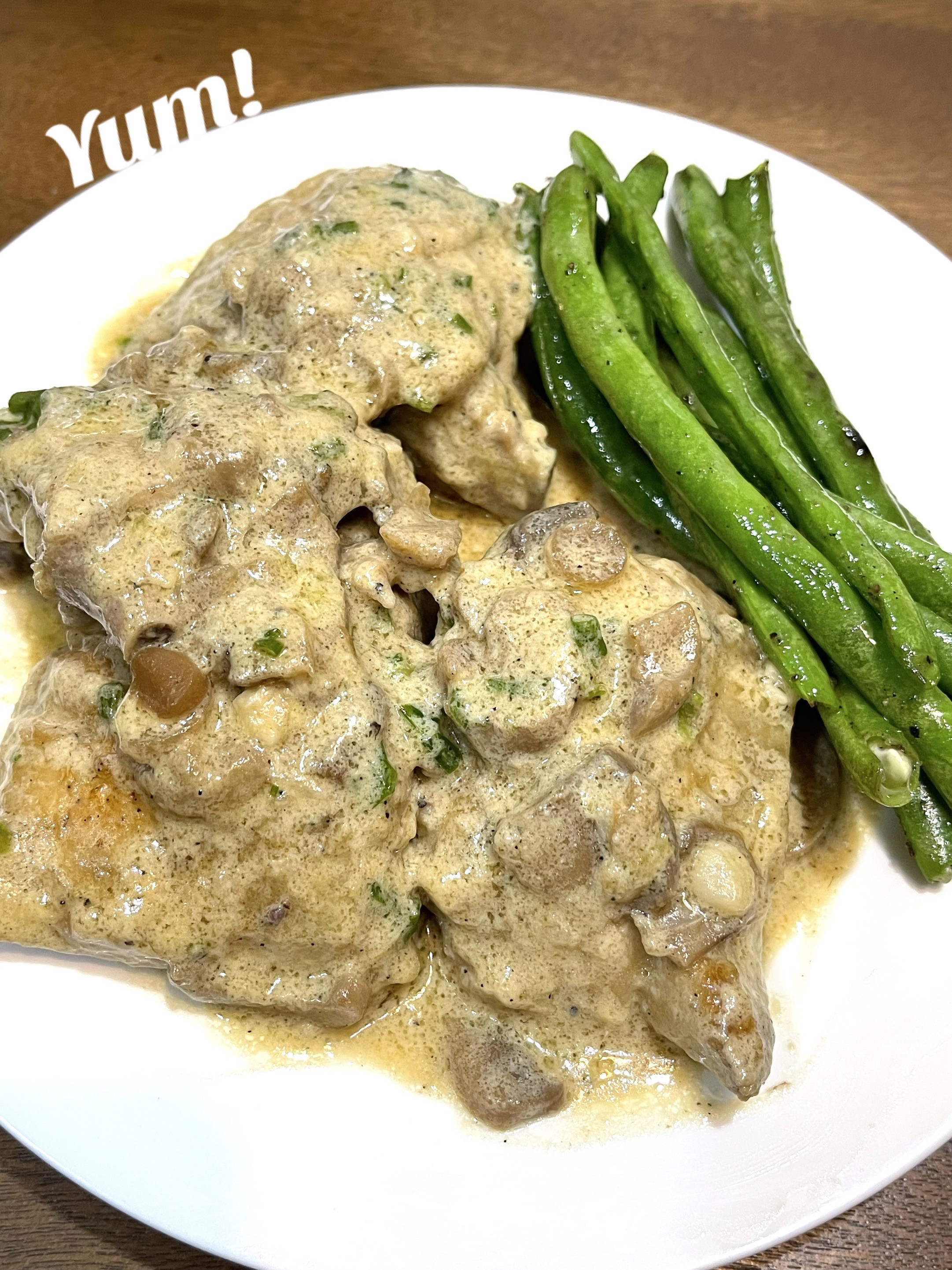 Creamy Mushroom Chicken Thighs with Baguio Beans