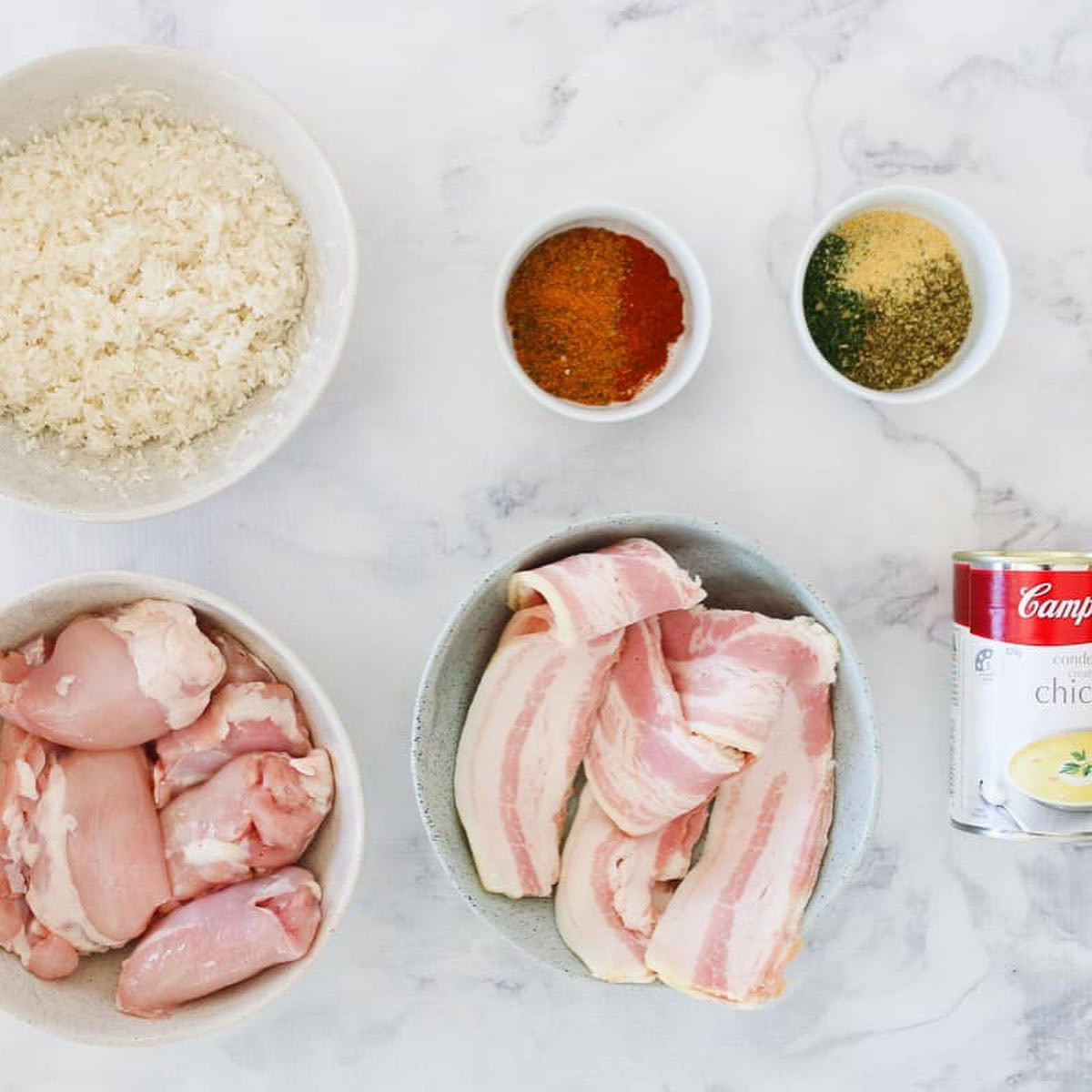 Creamy Oven Baked Chicken & Rice with Bacon