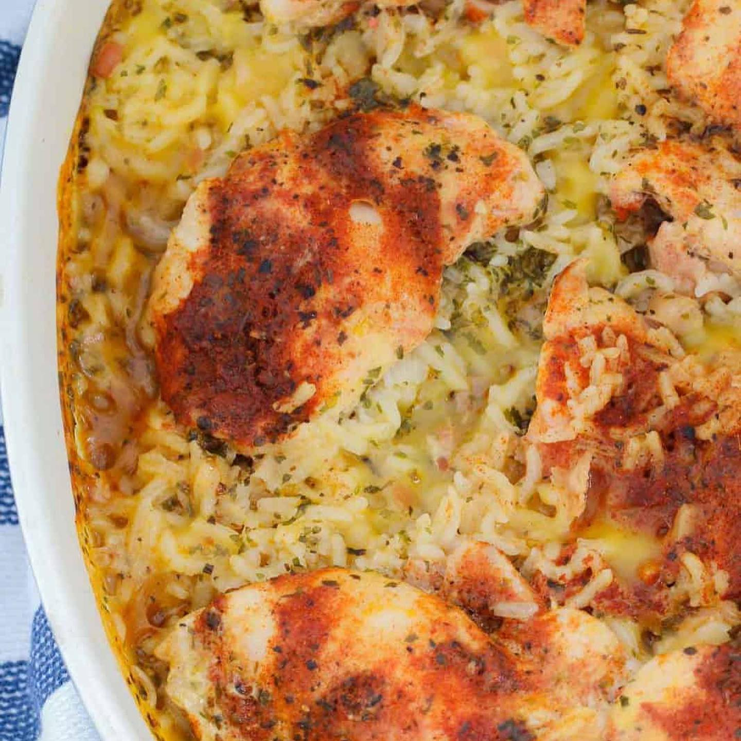 Creamy Oven Baked Chicken & Rice with Bacon