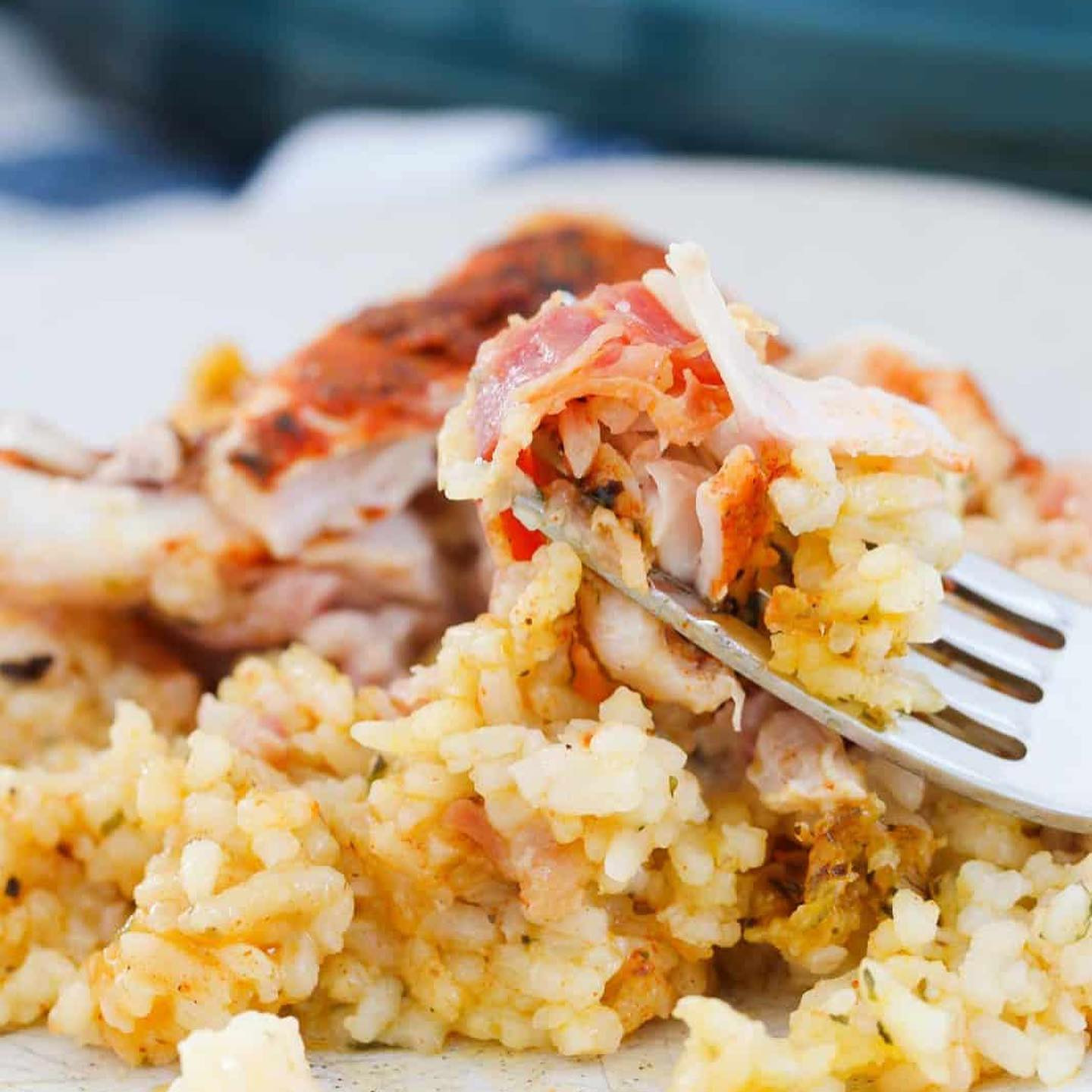 Creamy Oven Baked Chicken & Rice with Bacon