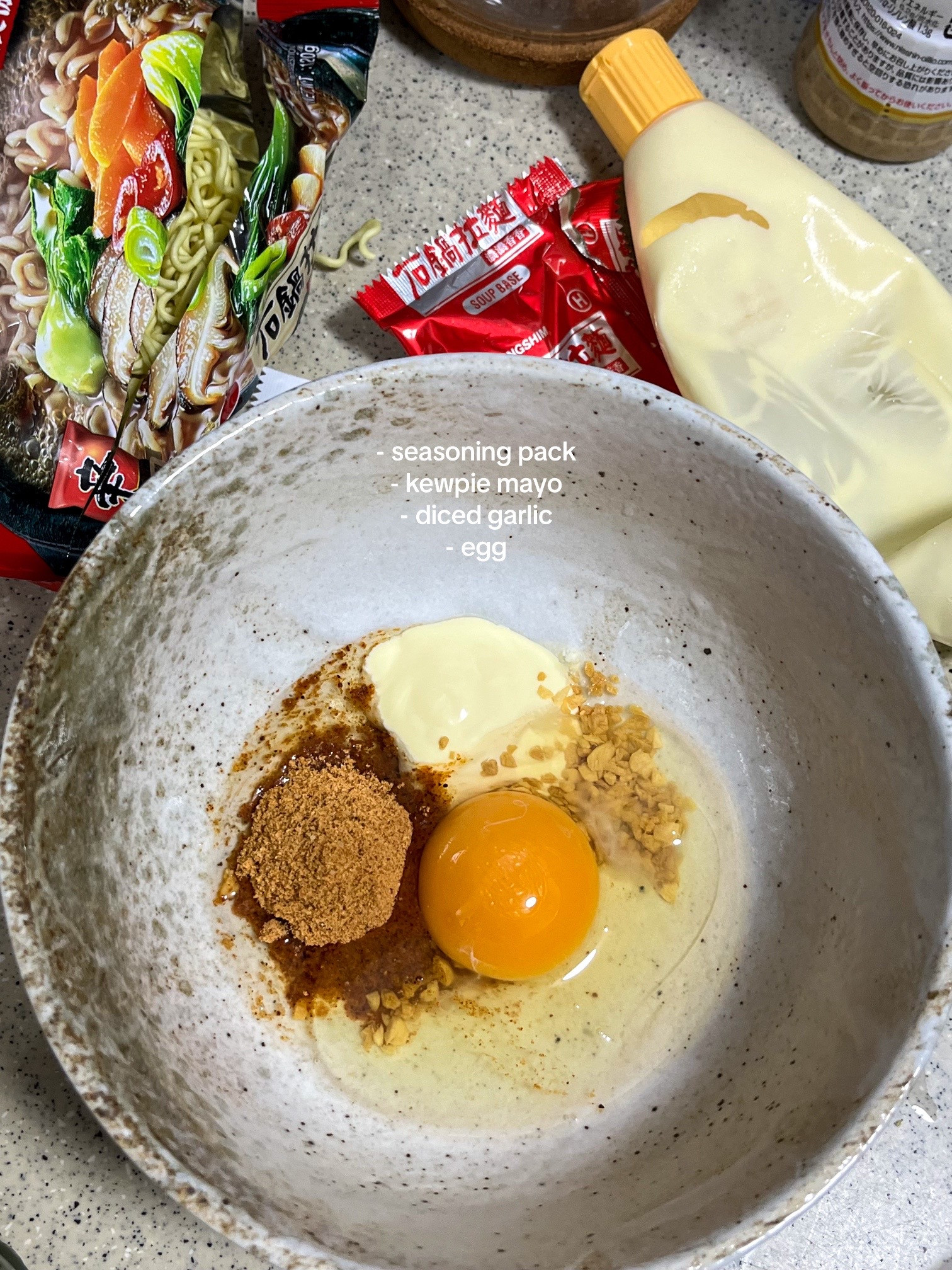 Creamy Shin Ramyeon with Kewpie Mayo, Egg, and Kimchi