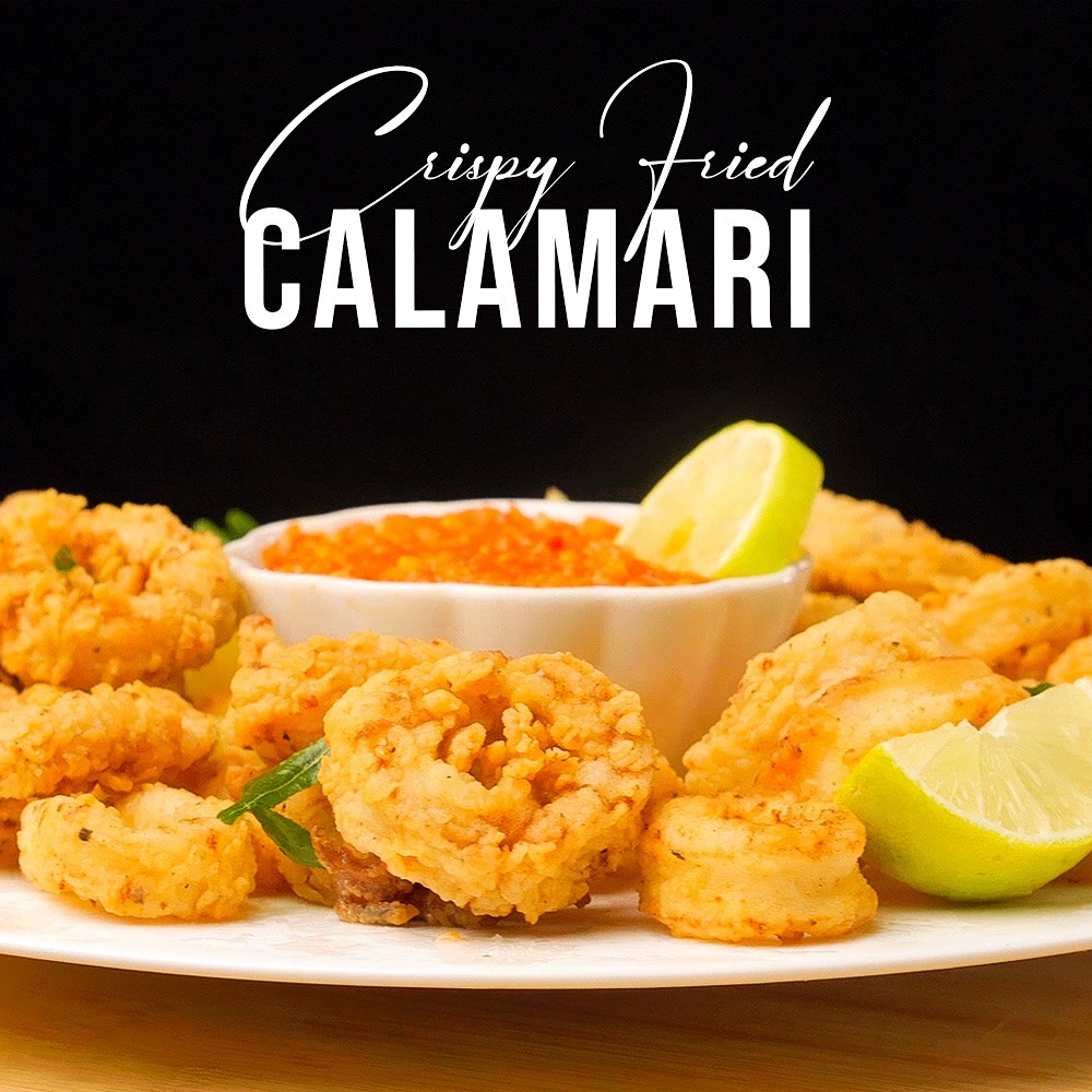 Crispy Fried Calamari with Homemade Marinara Sauce, Golden Crunchy Squid Rings