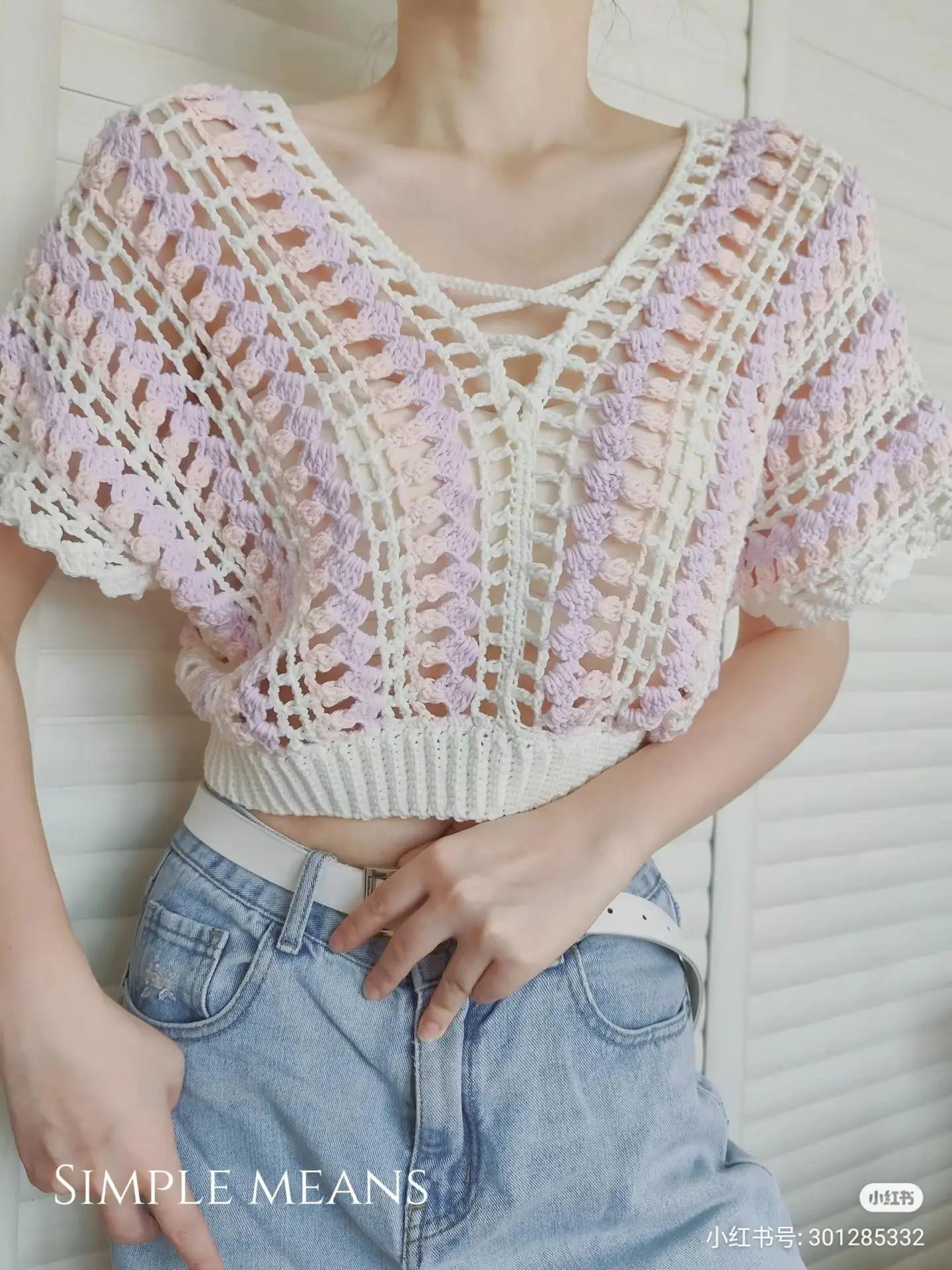 Crochet 2-Piece Short Top Pattern: Pastel Color Gradient & Chart Instructions