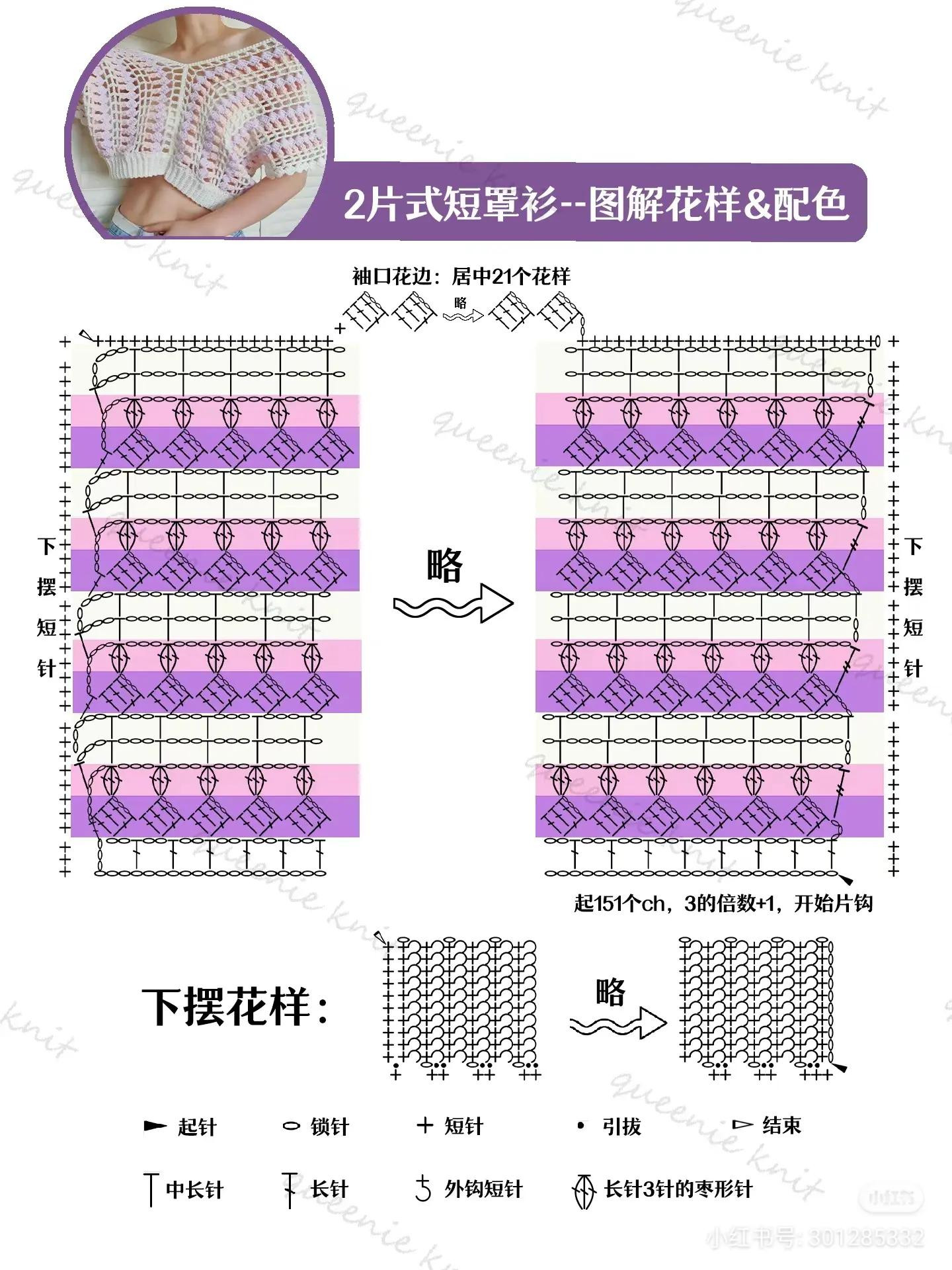 Crochet 2-Piece Short Top Pattern: Pastel Color Gradient & Chart Instructions