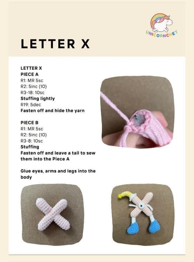Crochet Alphabet Dolls: Letter V, W, X Keychains