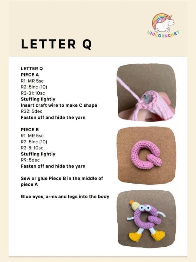 Crochet Alphabet Dolls Pattern: Letter Q and R Amigurumi Keychains