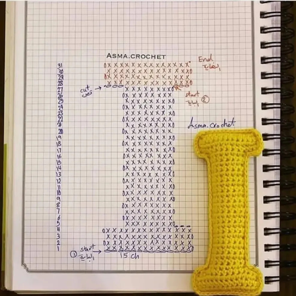 Crochet Alphabet Letters A-I Flat Chart Pattern by Asma Crochet