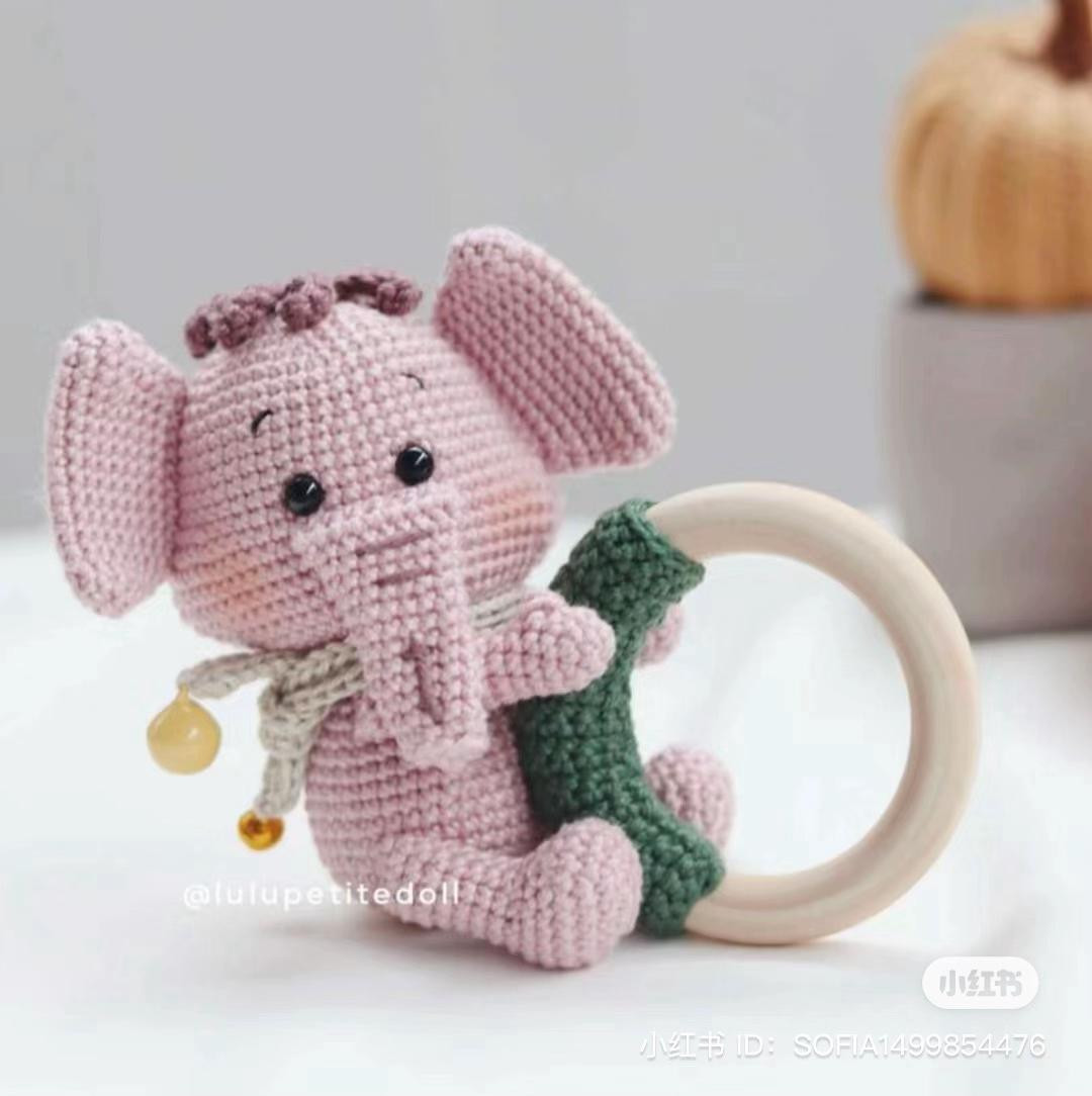 Crochet Amigurumi Baby Rattle Pattern: Lumpy the Elephant