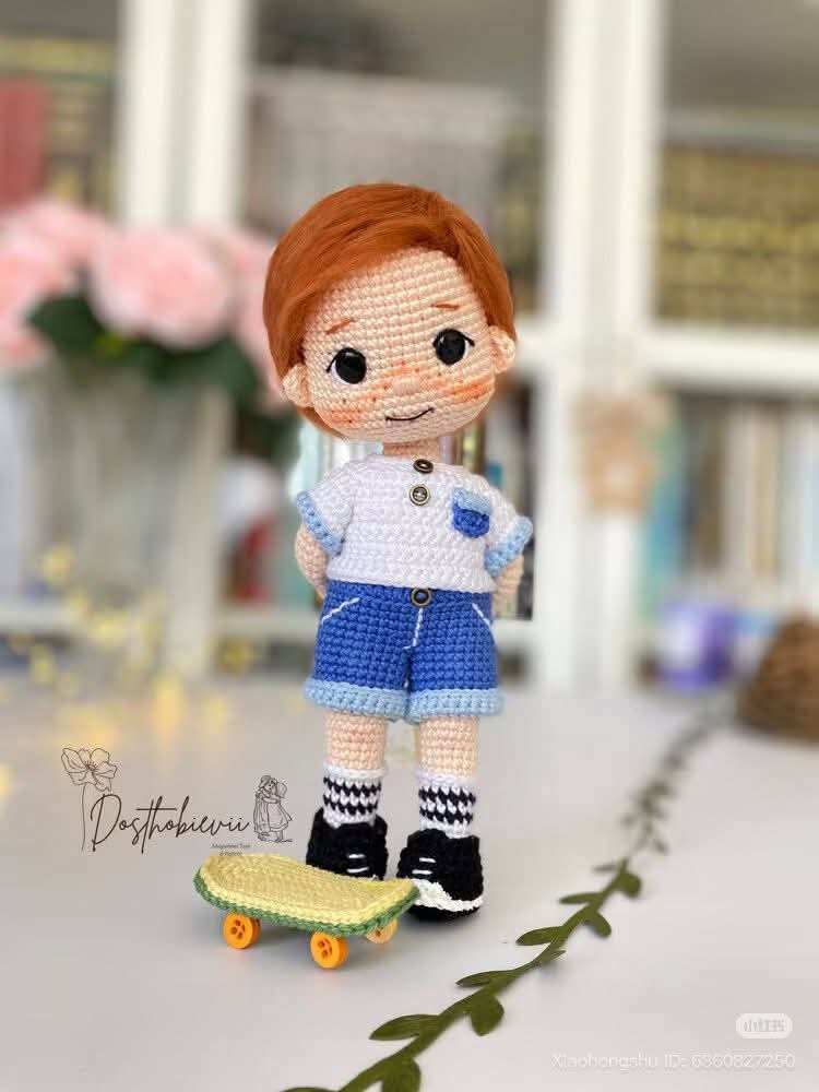 Crochet Amigurumi Boy Doll Pattern with Skateboard