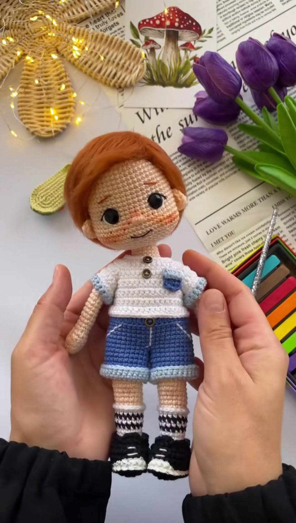 Crochet Amigurumi Boy Doll Pattern with Skateboard