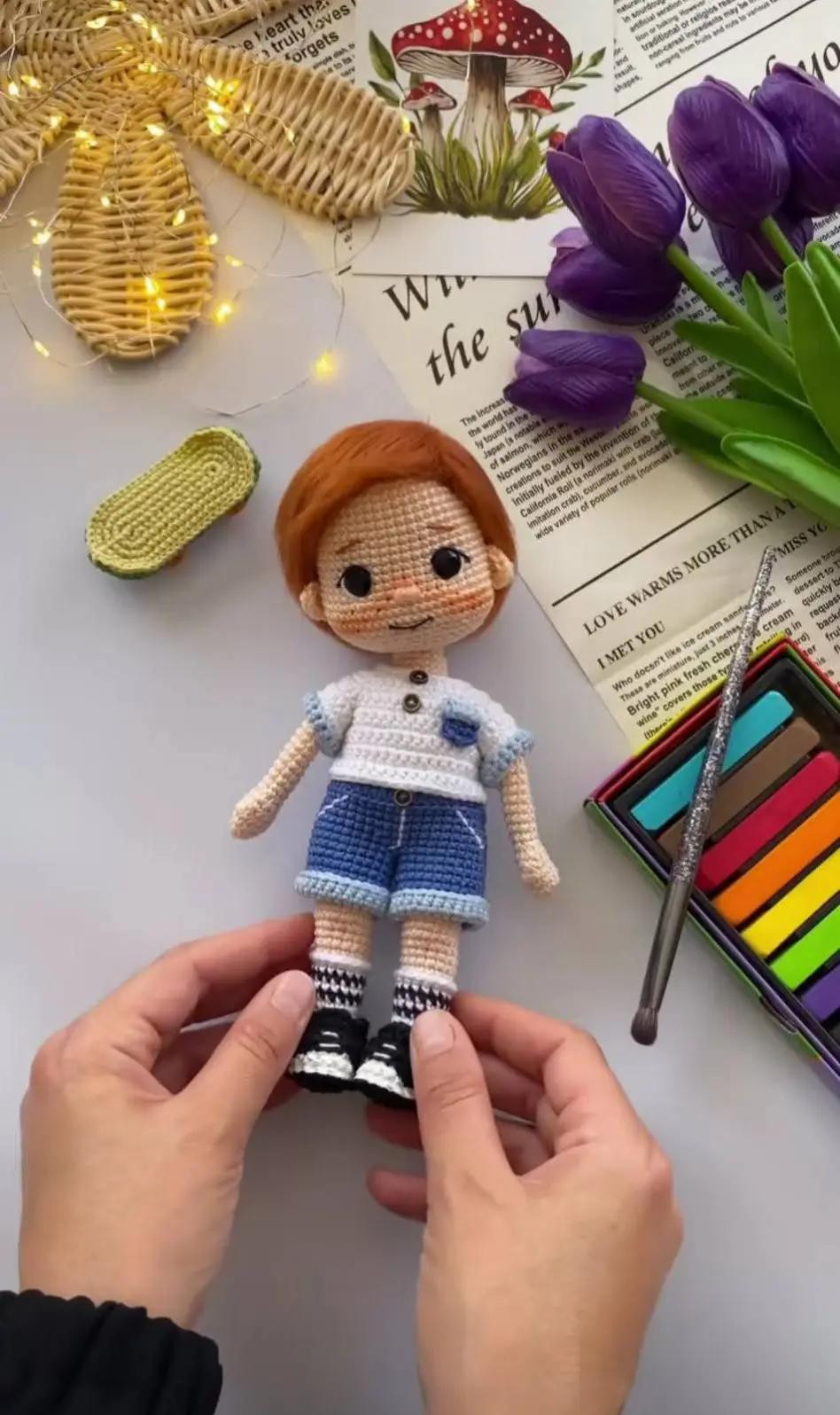 Crochet Amigurumi Boy Doll Pattern with Skateboard