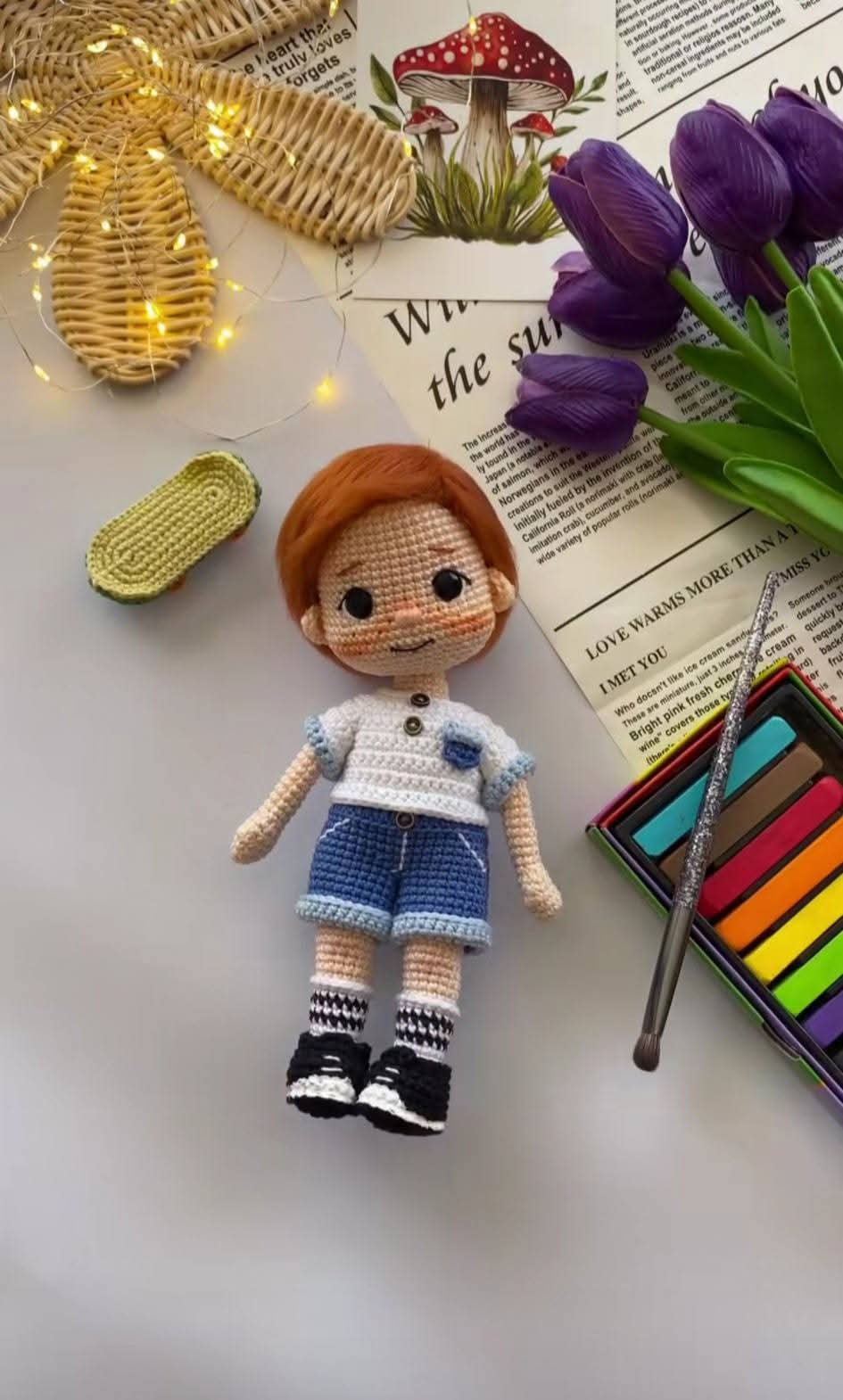 Crochet Amigurumi Boy Doll Pattern with Skateboard