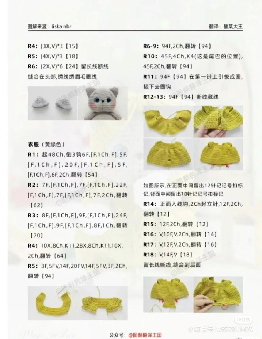 Crochet Amigurumi Cat Doll Pattern Chart with Hooded Outfits