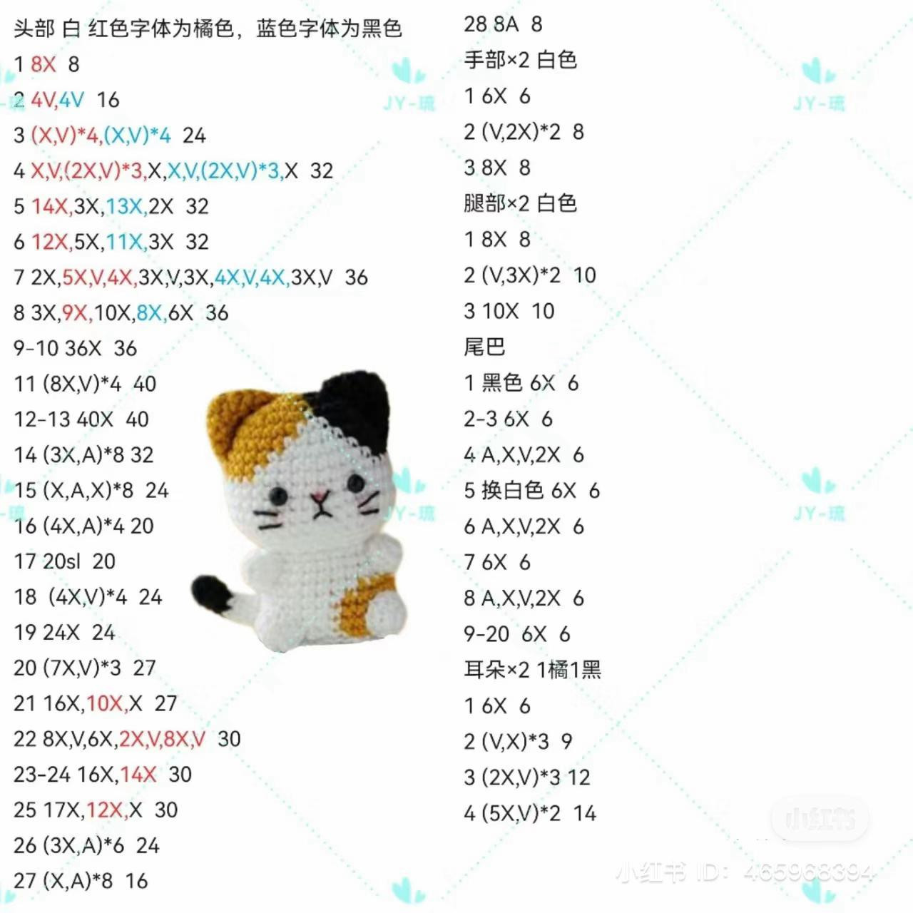 Crochet Amigurumi Cat Pattern Chart: Spiral Crochet Instructions for Multi-Colored Kitties by Khuccay