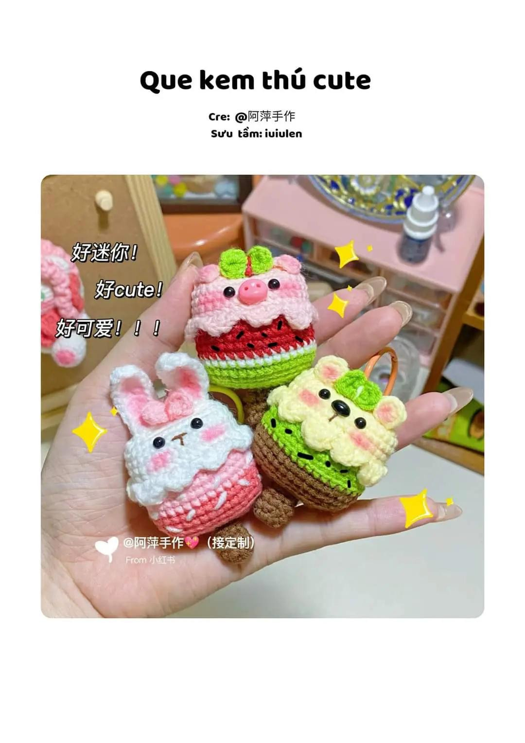 Crochet Amigurumi Chart Collection: Ice Cream Keychains, Candy Animals, and Short-Beaked Platypus