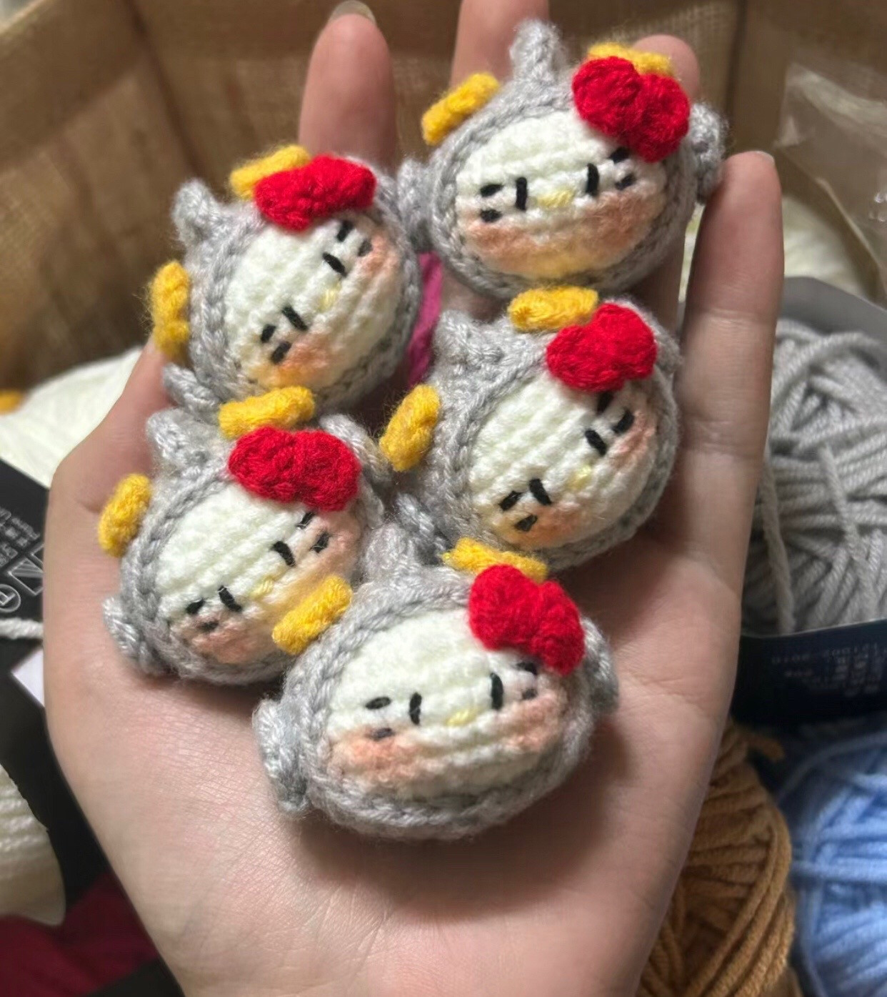Crochet Amigurumi Chart: Cute Hello Kitty Heads in Lemon, Ultraman, and Mickey Mouse Costumes with Detailed Pattern Instructions