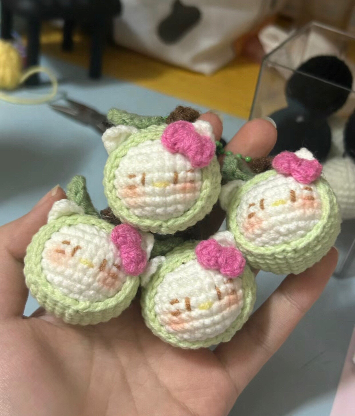 Crochet Amigurumi Chart: Cute Hello Kitty Heads in Lemon, Ultraman, and Mickey Mouse Costumes with Detailed Pattern Instructions