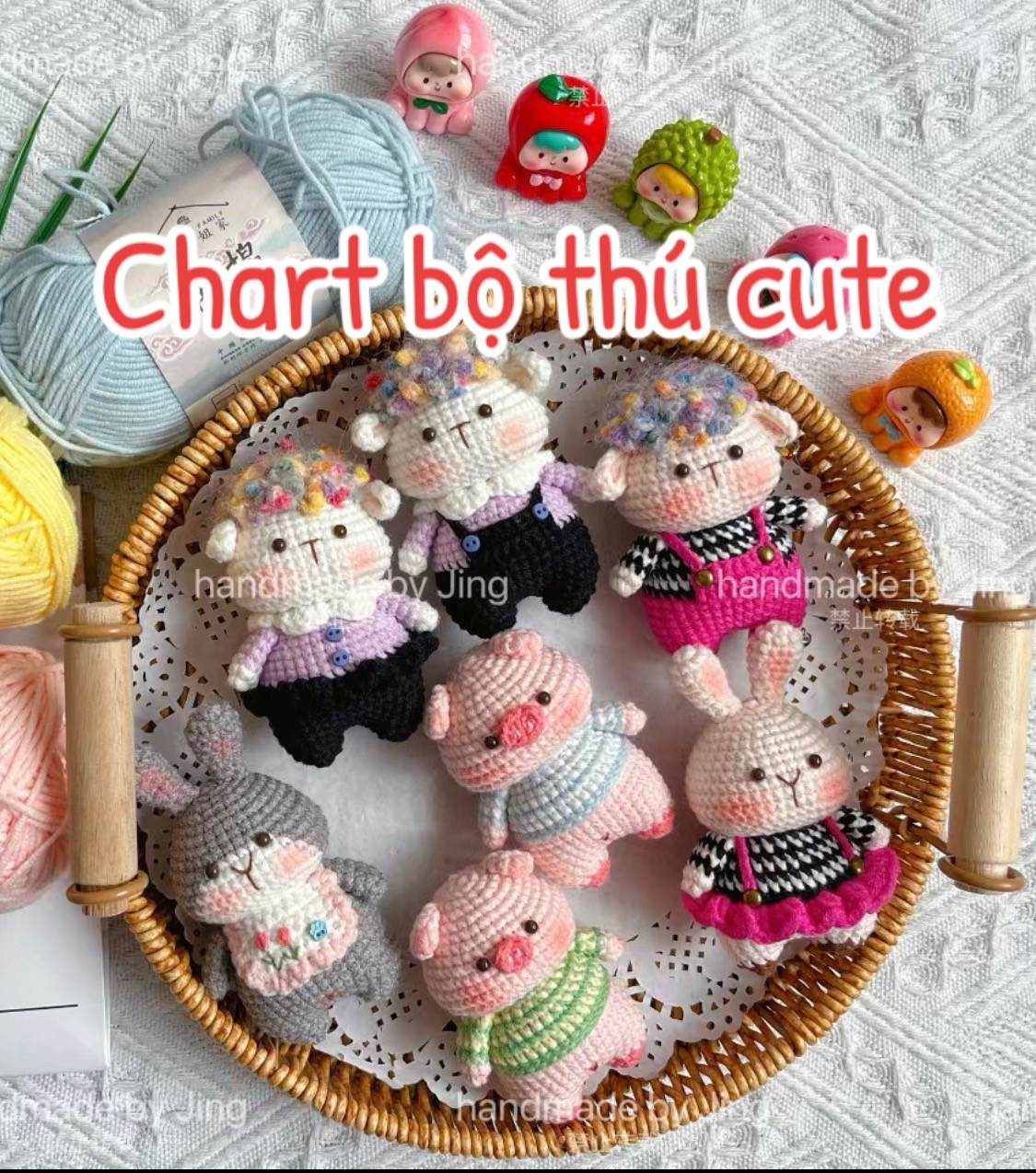 Crochet Amigurumi Chart: Cute Panda, Cat, Pig and Rabbit Dolls