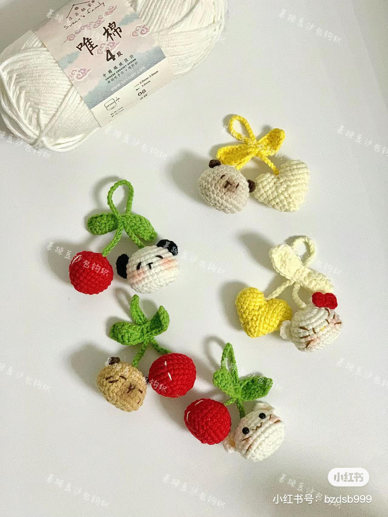 Crochet Amigurumi Cherry and Bear Keychains Pattern Chart