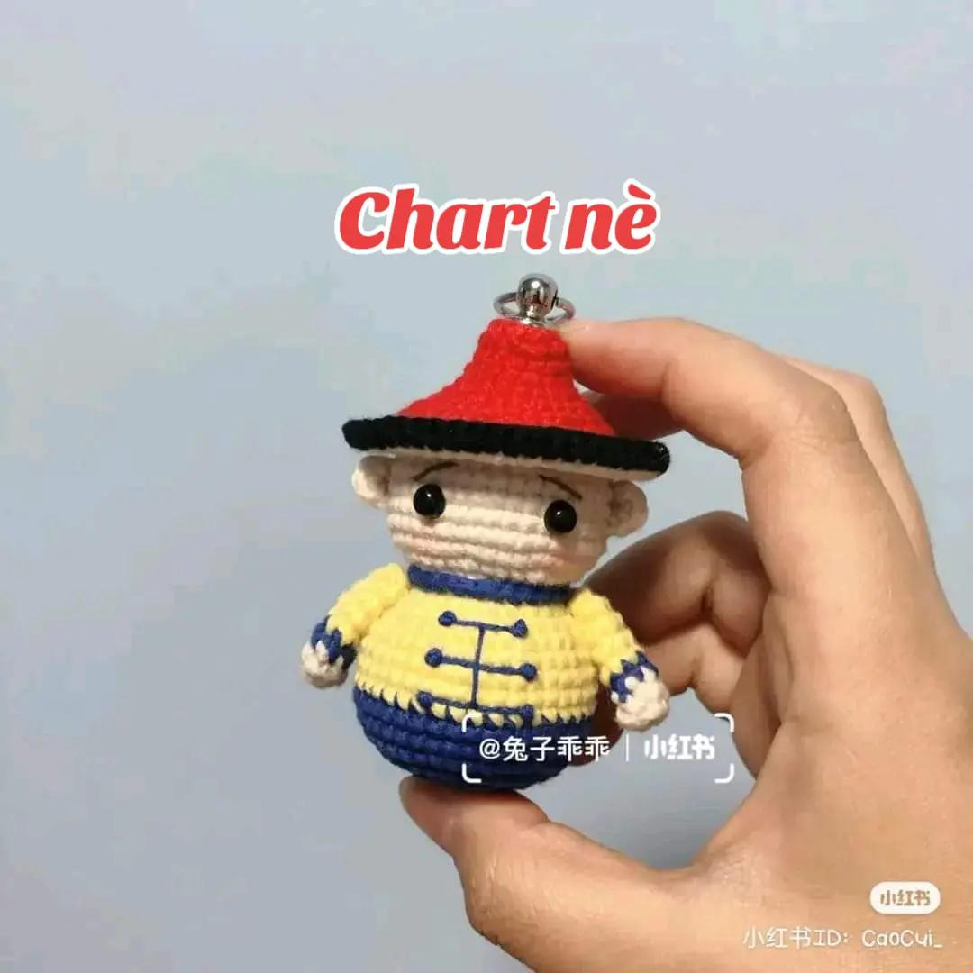 Crochet Amigurumi Chinese Character Doll Keychain Pattern Chart with Traditional Hat