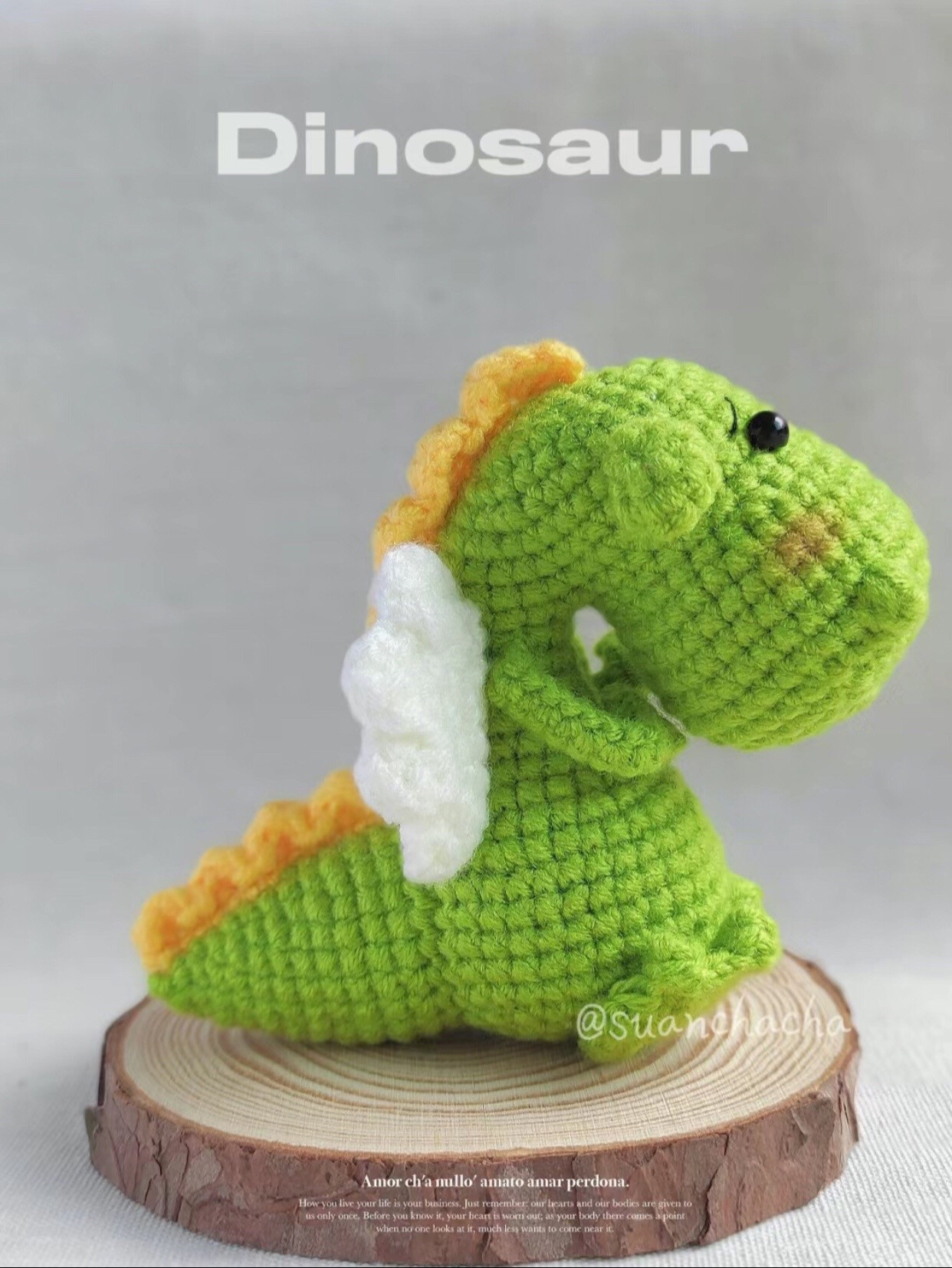 Crochet Amigurumi Dinosaur Pattern Chart: Cute Green Dragon with White Wings